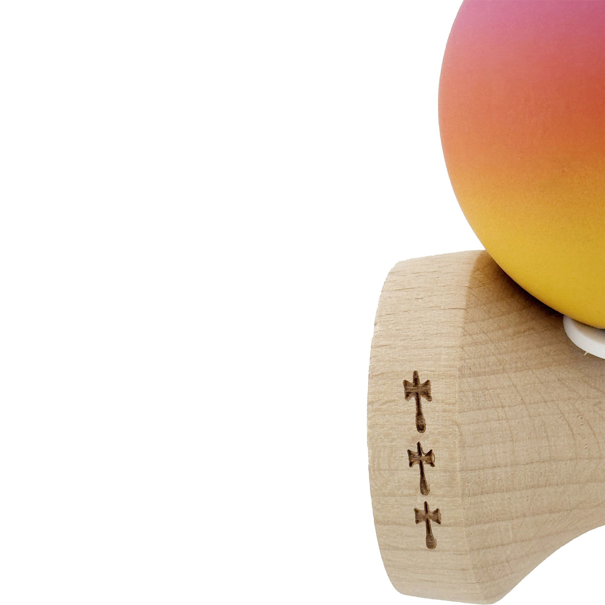 Kendama X Originala, Profesionala, Flippy, Rubber Grip, din Lemn, 18 cm, V3, Roz/Portocaliu/Galben [8]