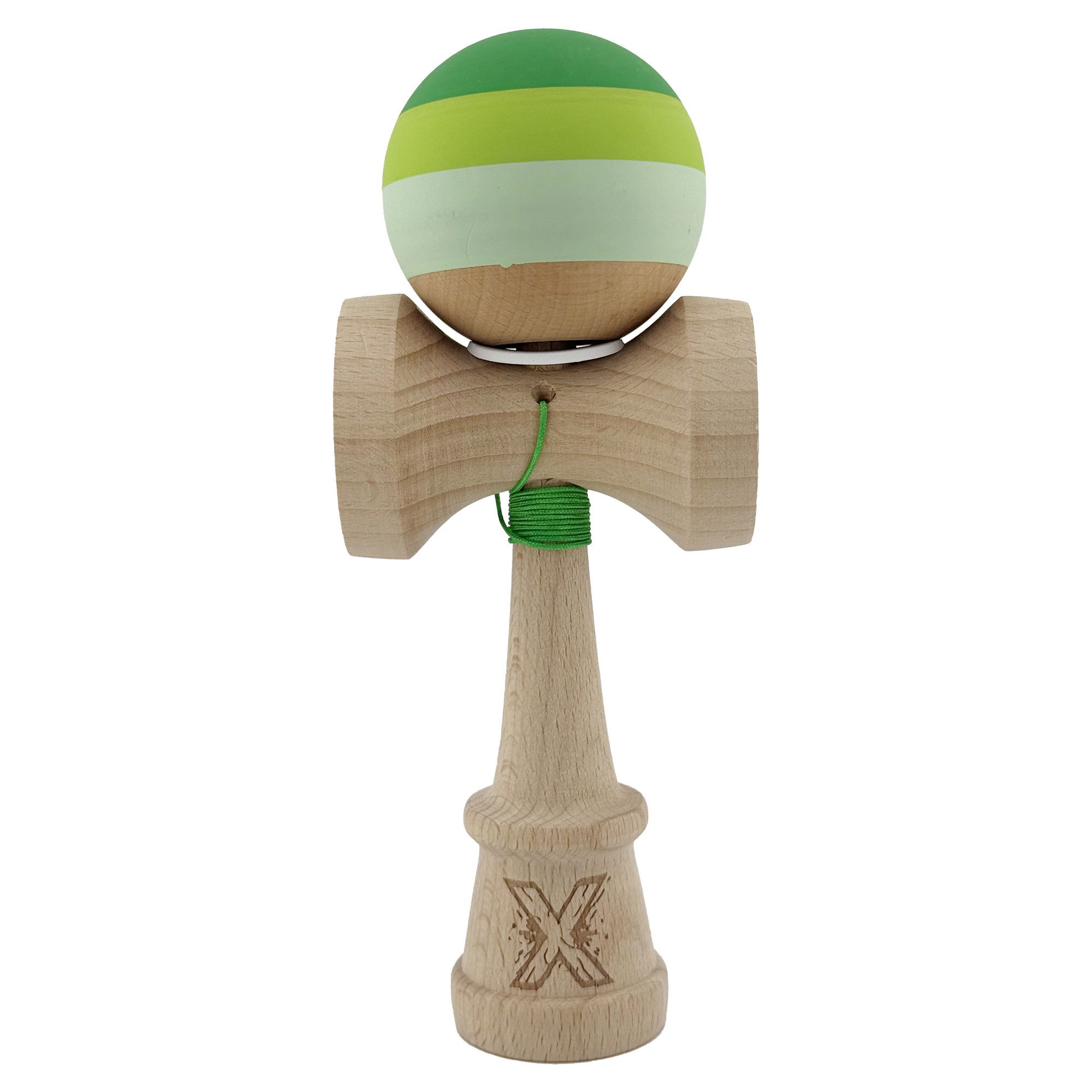 Kendama Rubber Grip V3 Cupe Mari - Kendama X Originala, Profesionala, Flippy, Rubber Grip, Cupe Mari KING SIZE V3, Gaura in Baza, Rulment Metalic, din lemn 18 cm, Ata 62/65 cm, Special Verde degrade