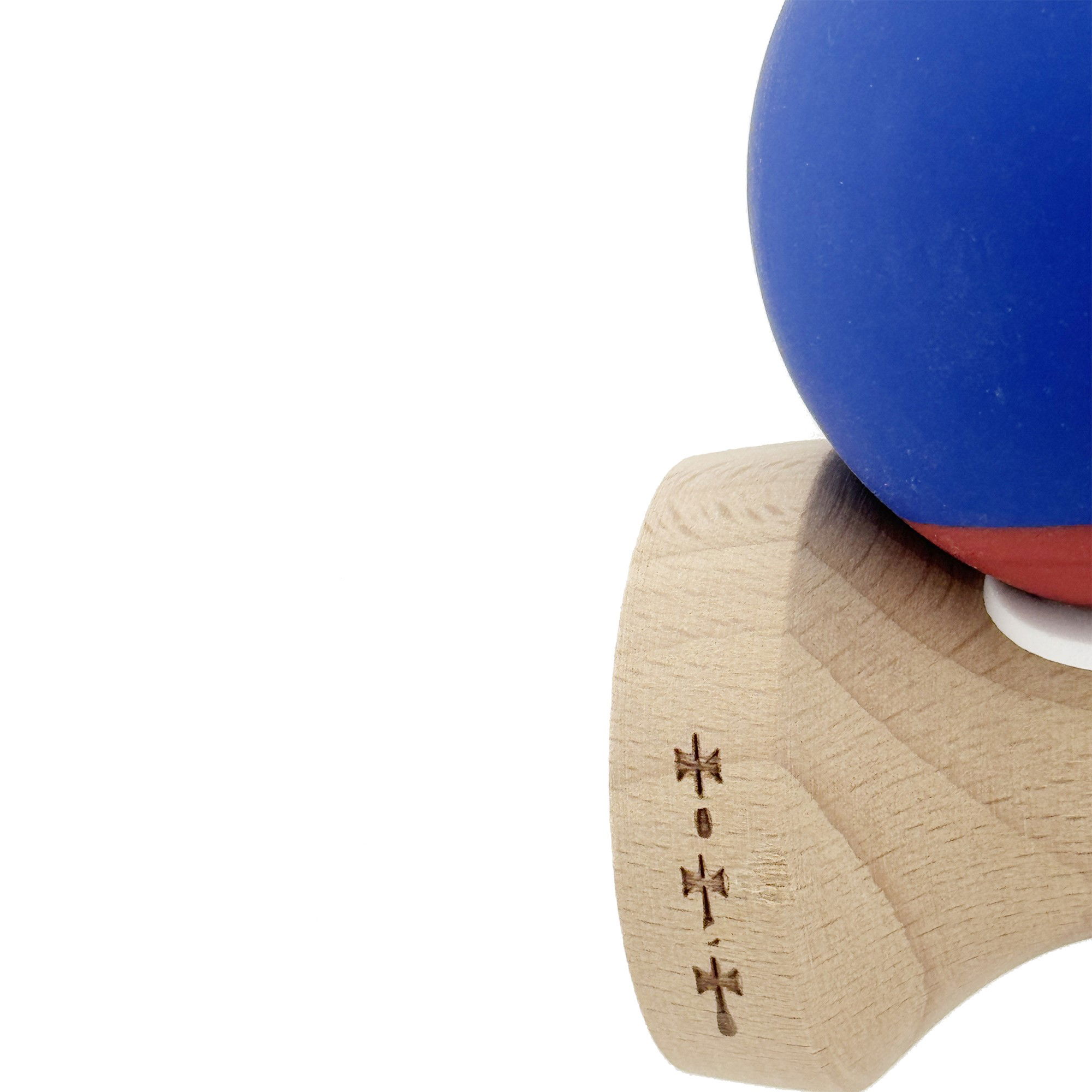 Kendama X Originala, Profesionala, Flippy, Rubber Grip, Cupe Mari KING SIZE V3, Gaura in Baza, Rulment Metalic, din lemn 18 cm, Ata 62/65 cm, Bicolor Albastru inchis/Rosu [8]