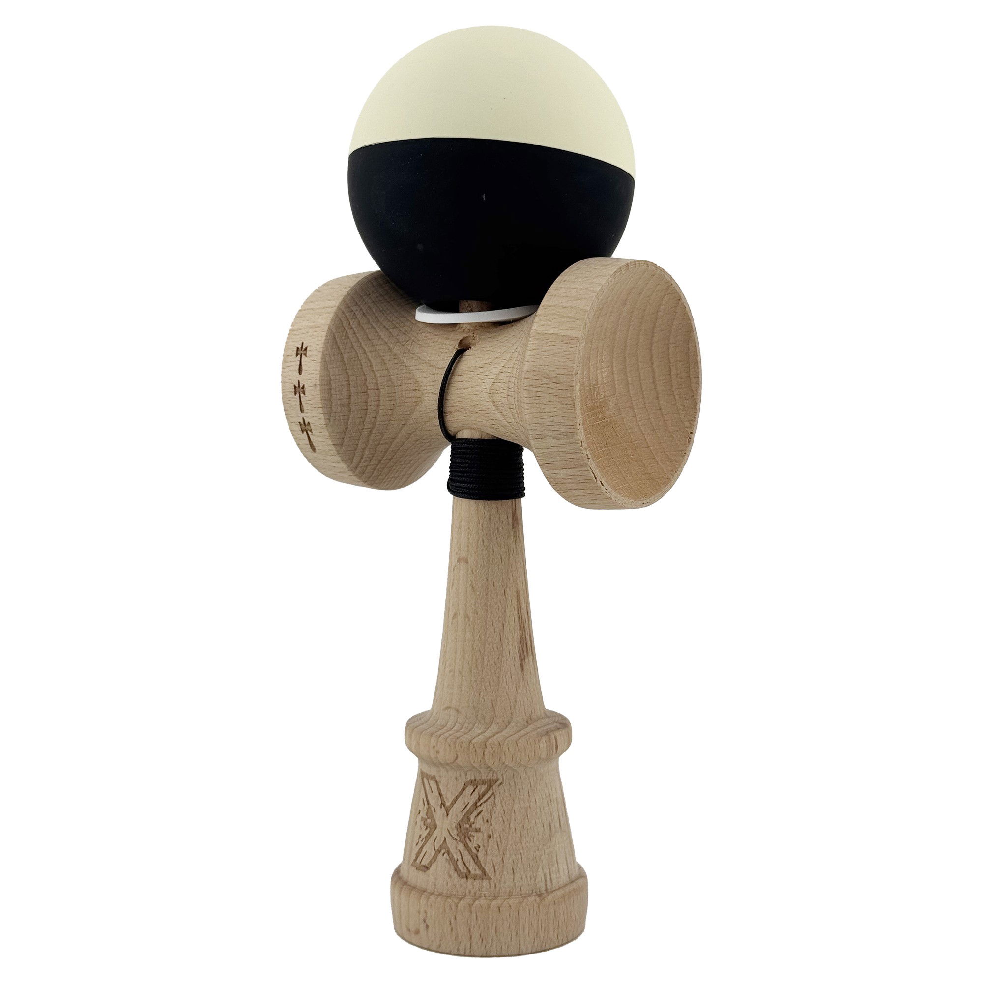 Kendama X Originala, Profesionala, Flippy, Rubber Grip, Cupe Mari KING SIZE V3, Gaura in Baza, Rulment Metalic, din lemn 18 cm, Ata 62/65 cm, Bicolor Galben/Negru [3]