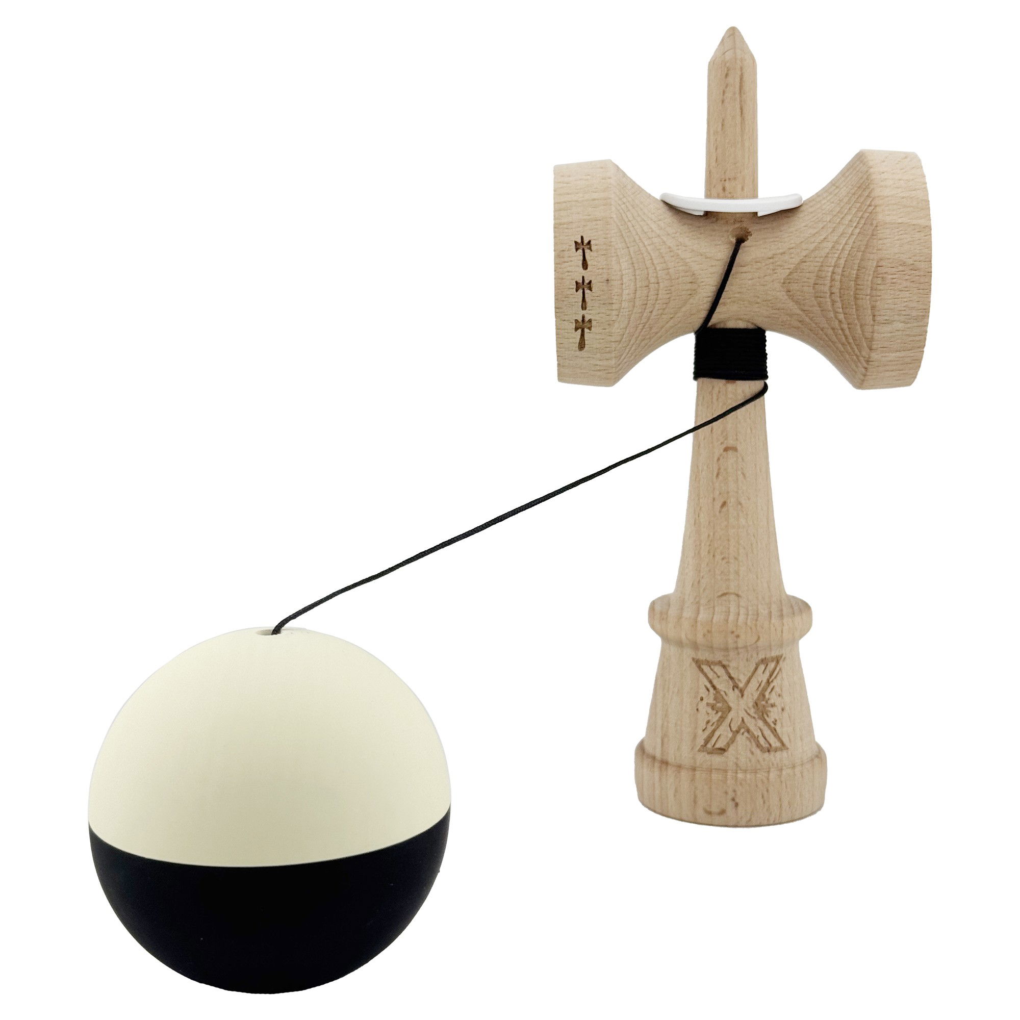 Kendama X Originala, Profesionala, Flippy, Rubber Grip, Cupe Mari KING SIZE V3, Gaura in Baza, Rulment Metalic, din lemn 18 cm, Ata 62/65 cm, Bicolor Galben/Negru [4]