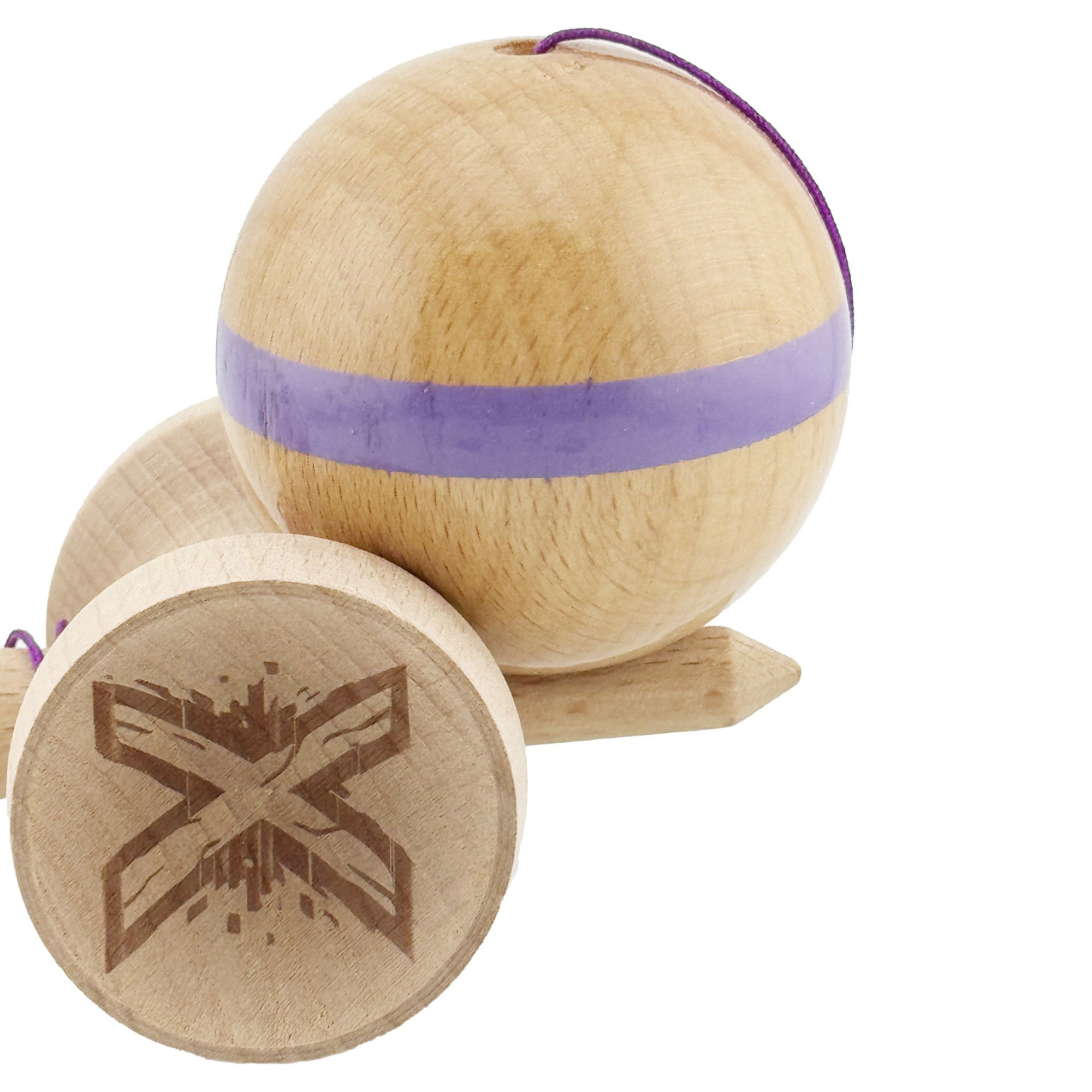 Kendama X Originala, Profesionala, Flippy, Super Sticky, Cupe Mari KING SIZE V3, Gaura in Baza, Rulment Metalic, din lemn 18 cm, Ata 62/65 cm, Original Mov [9]