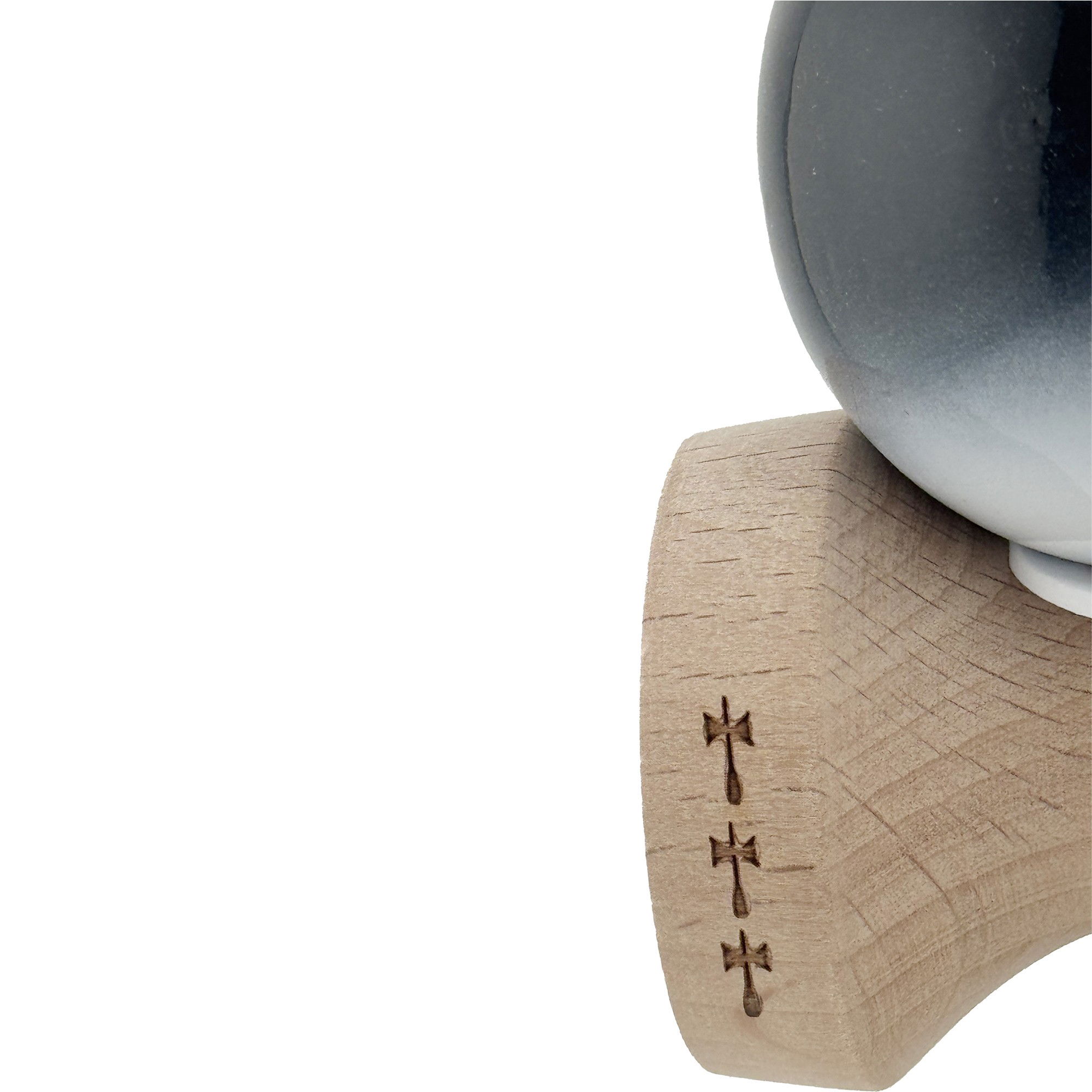 Kendama X Originala, Profesionala, Flippy, Super Sticky cu Cupe Mari KING SIZE V3, Gaura in Baza, Rulment Metalic, din lemn 18 cm, Ata 62/65 cm, Gradient Negru/Alb [8]