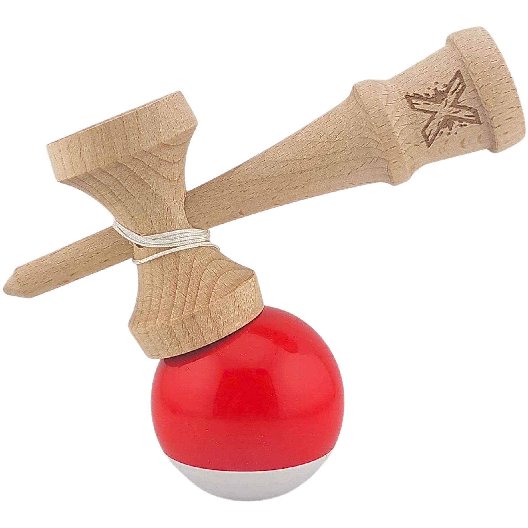 Kendama X Originala, Profesionala, Flippy, Super Sticky, din Lemn, 18 cm, Rosu/Alb [3]