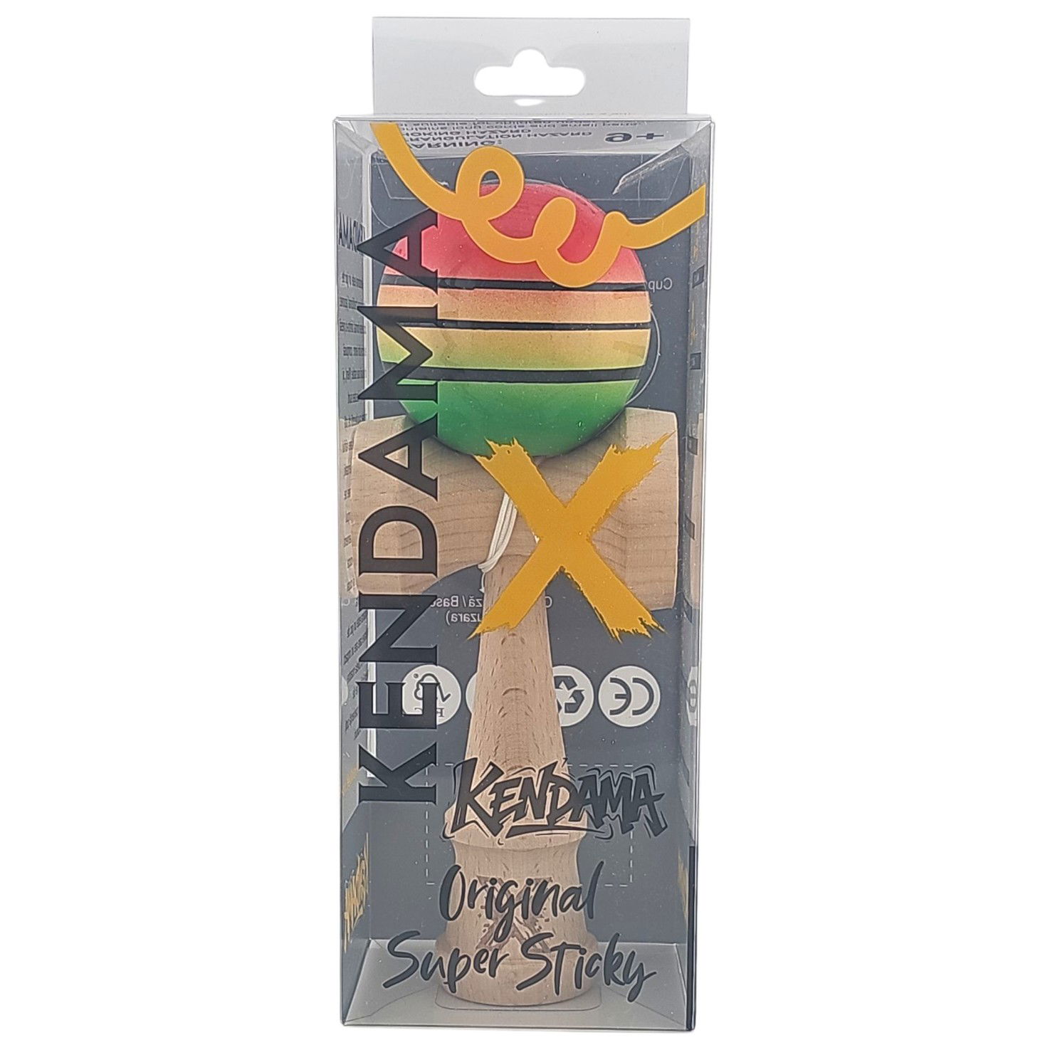 Kendama X Originala, Profesionala, Flippy, Super Sticky, din Lemn, 18 cm, Gradient Rosu/Galben/Verde [4]
