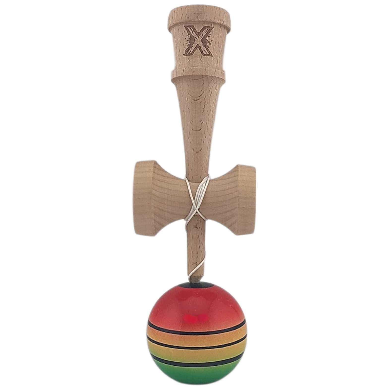 Kendama X Originala, Profesionala, Flippy, Super Sticky, din Lemn, 18 cm, Gradient Rosu/Galben/Verde [3]