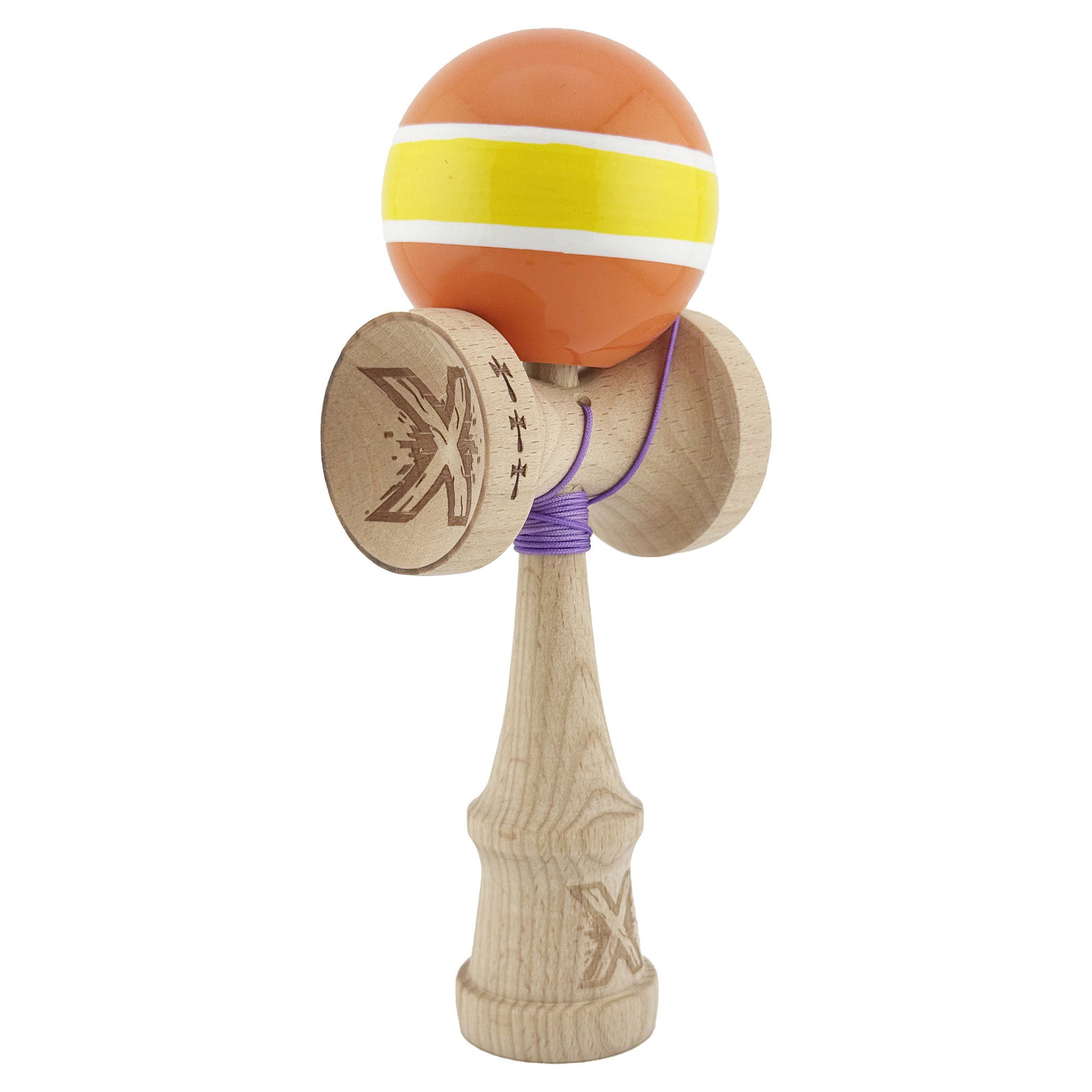 Kendama Super Sticky V2 Cupe Mari - Kendama X Originala, Profesionala, Flippy, Big Cups V2, Super Sticky Legendary Cupe Mari, Rulment Metalic cu Ata 55 cm, Portocaliu/Galben/Alb