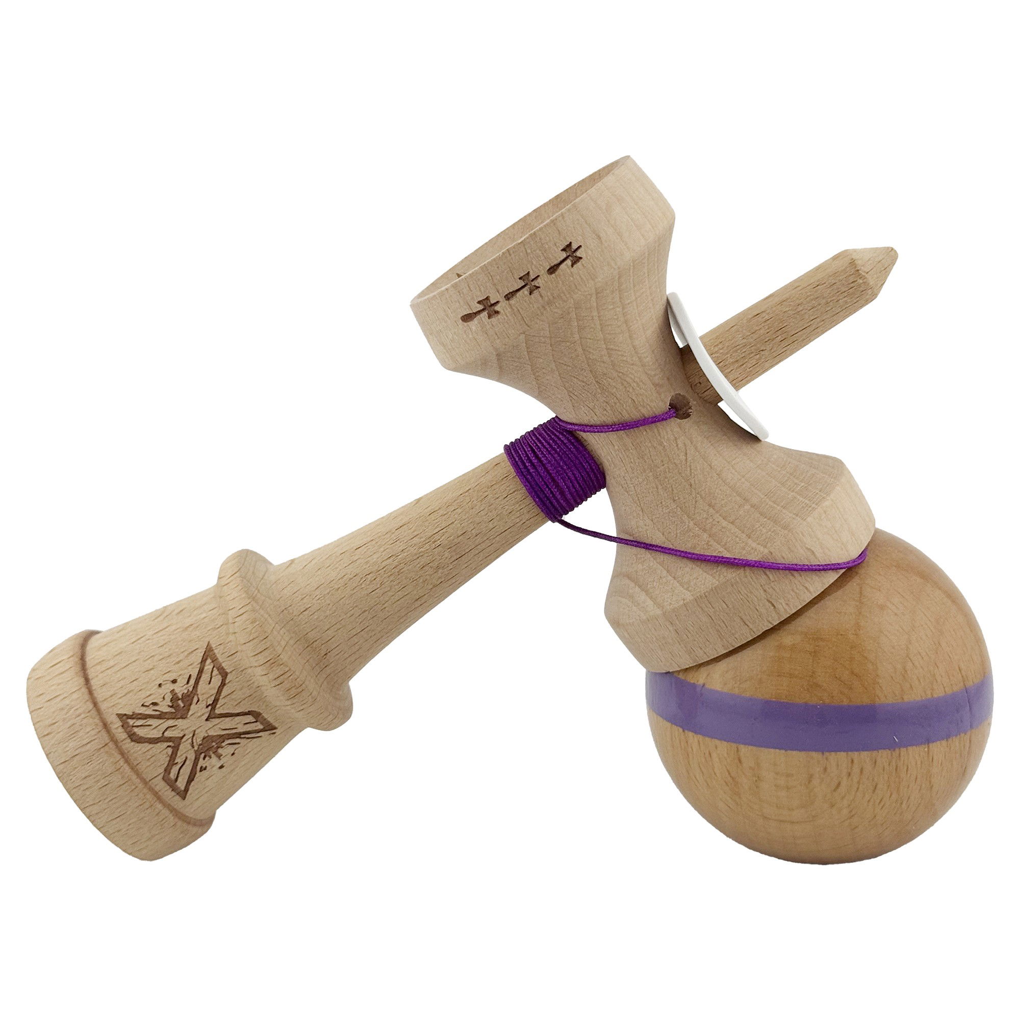 Kendama X Originala, Profesionala, Flippy, Super Sticky, Cupe Mari KING SIZE V3, Gaura in Baza, Rulment Metalic, din lemn 18 cm, Ata 62/65 cm, Original Mov [5]