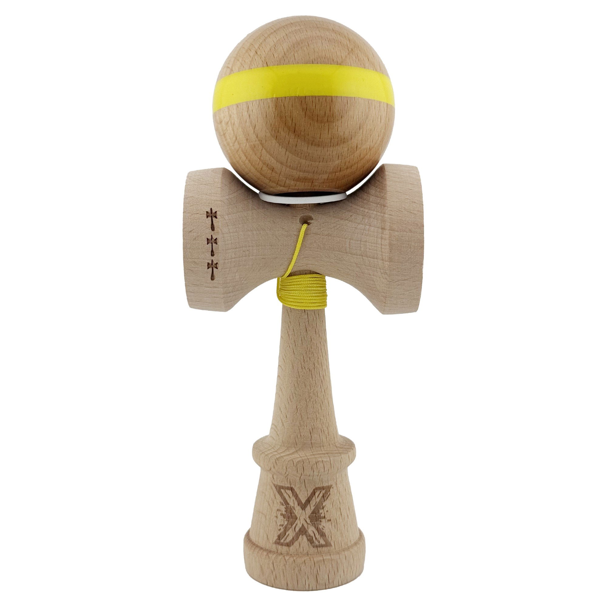 Kendama Super Sticky V3 Cupe Mari - Kendama X Originala, Profesionala, Flippy, Super Sticky, Cupe Mari KING SIZE V3, Gaura in Baza, Rulment Metalic, din lemn 18 cm, Ata 62/65 cm, Original Galben