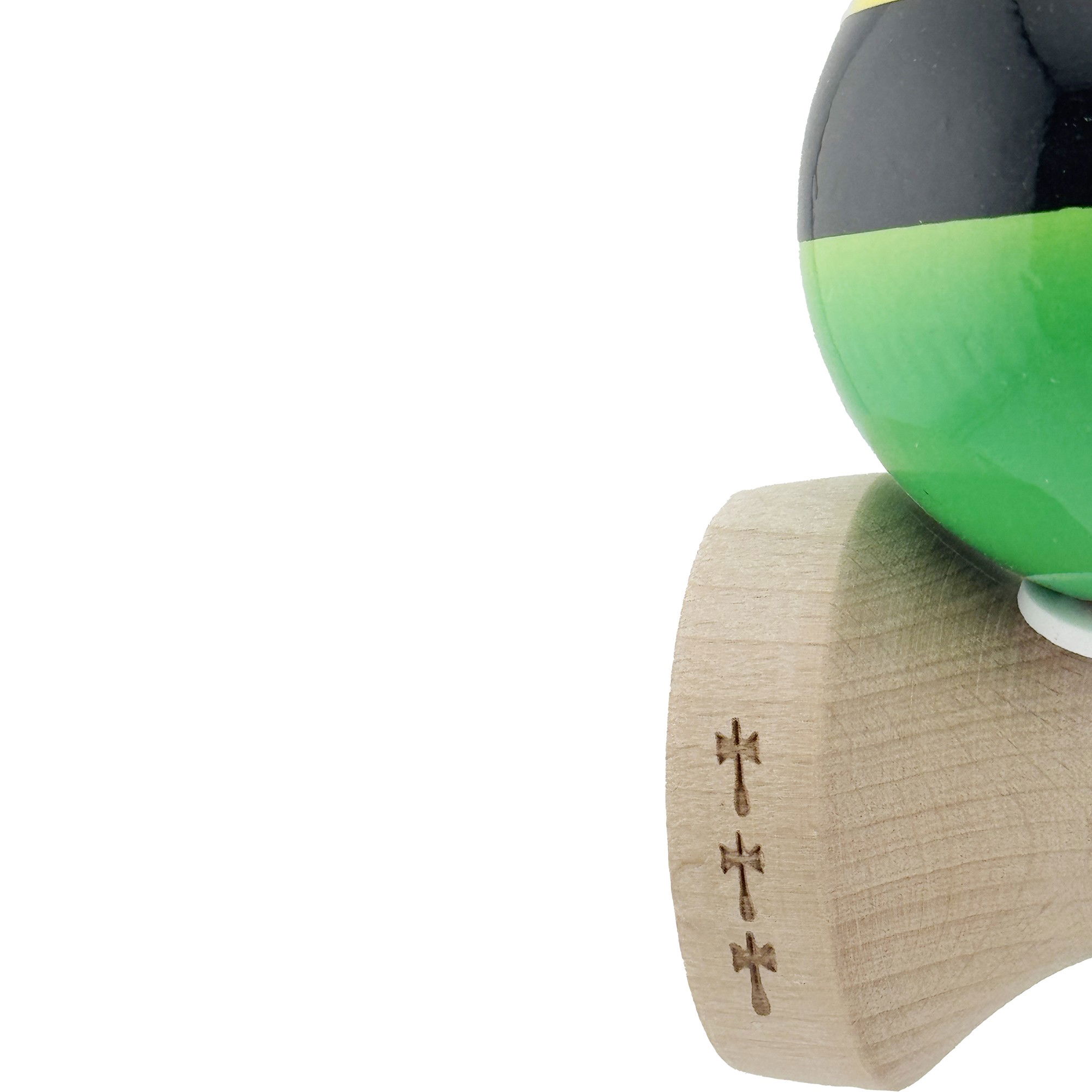 Kendama X Originala, Profesionala, Flippy, Super Sticky cu Cupe Mari KING SIZE V3, Gaura in Baza, Rulment Metalic, din lemn 18 cm, Ata 62/65 cm, Galben/Negru/Verde [8]