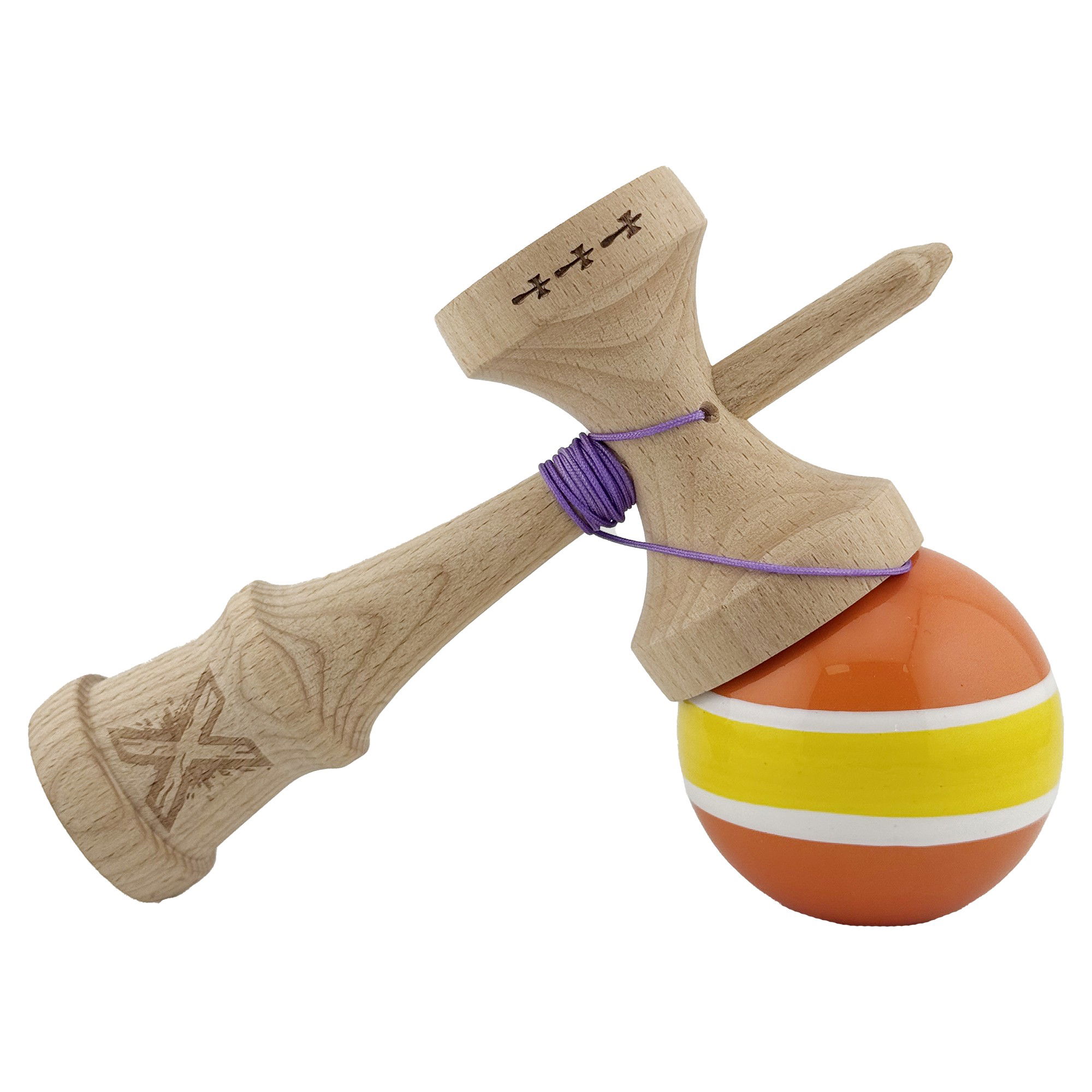 Kendama X Originala, Profesionala, Flippy, Big Cups V2, Super Sticky Legendary Cupe Mari, Rulment Metalic cu Ata 55 cm, Portocaliu/Galben/Alb [4]