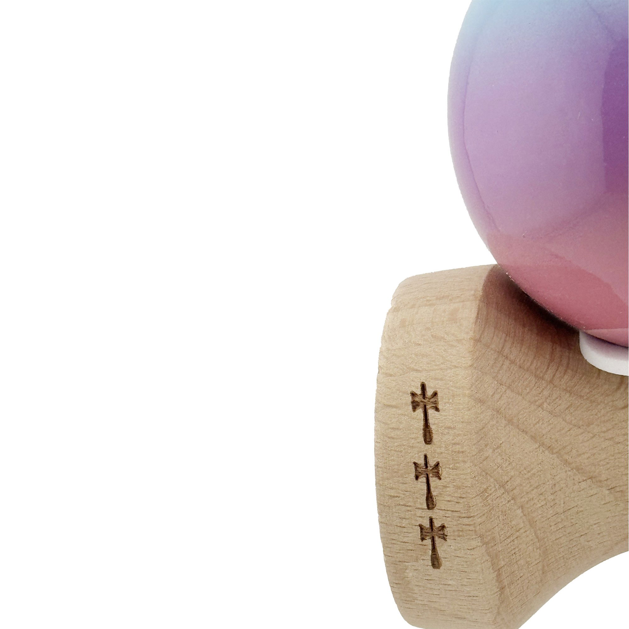 Kendama X Originala, Profesionala, Flippy, Super Sticky cu Cupe Mari KING SIZE V3, Gaura in Baza, Rulment Metalic, din lemn 18 cm, Ata 62/65 cm, Gradient Albastru/Mov/Roz [8]