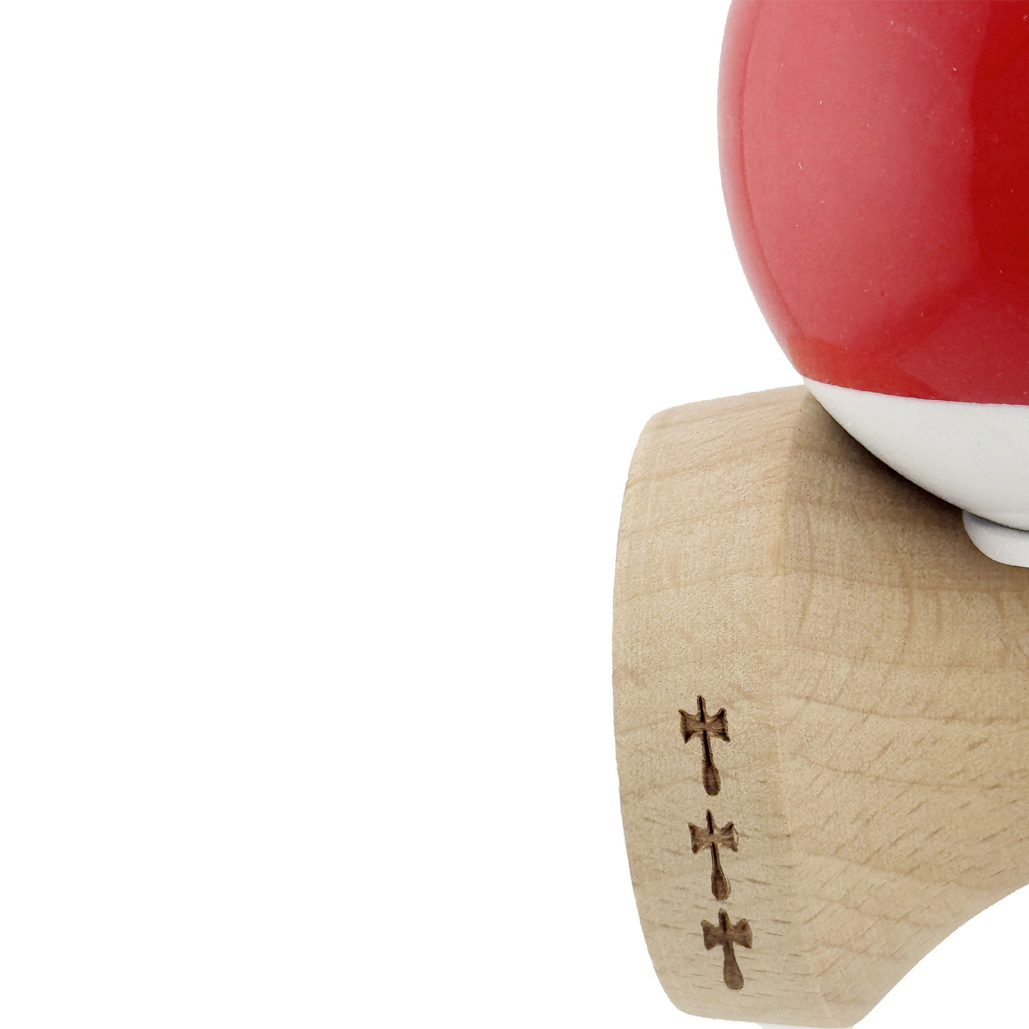 Kendama X Originala, Profesionala, Flippy, Super Sticky cu Cupe Mari KING SIZE V3, Gaura in Baza, Rulment Metalic, din lemn 18 cm, Ata 62/65 cm, Bicolor Rosu/Alb [8]