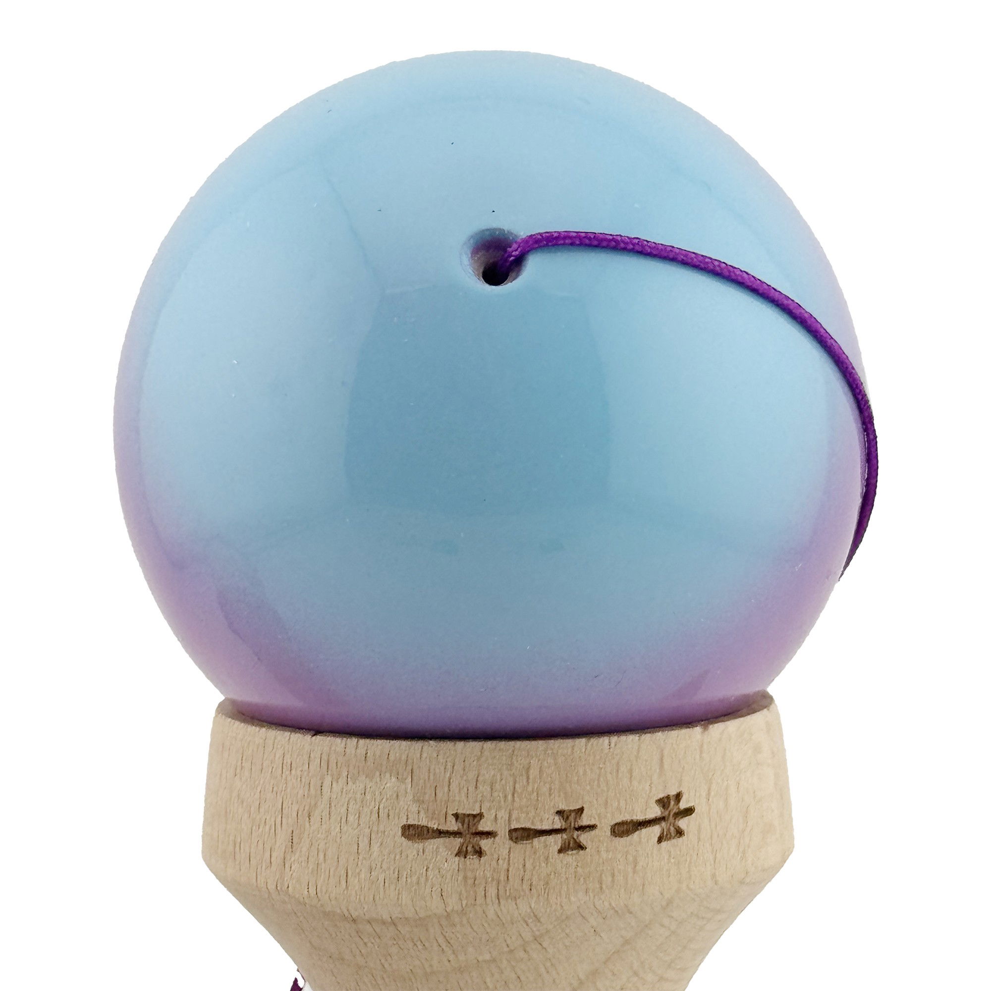 Kendama X Originala, Profesionala, Flippy, Super Sticky cu Cupe Mari KING SIZE V3, Gaura in Baza, Rulment Metalic, din lemn 18 cm, Ata 62/65 cm, Gradient Albastru/Mov/Roz [10]