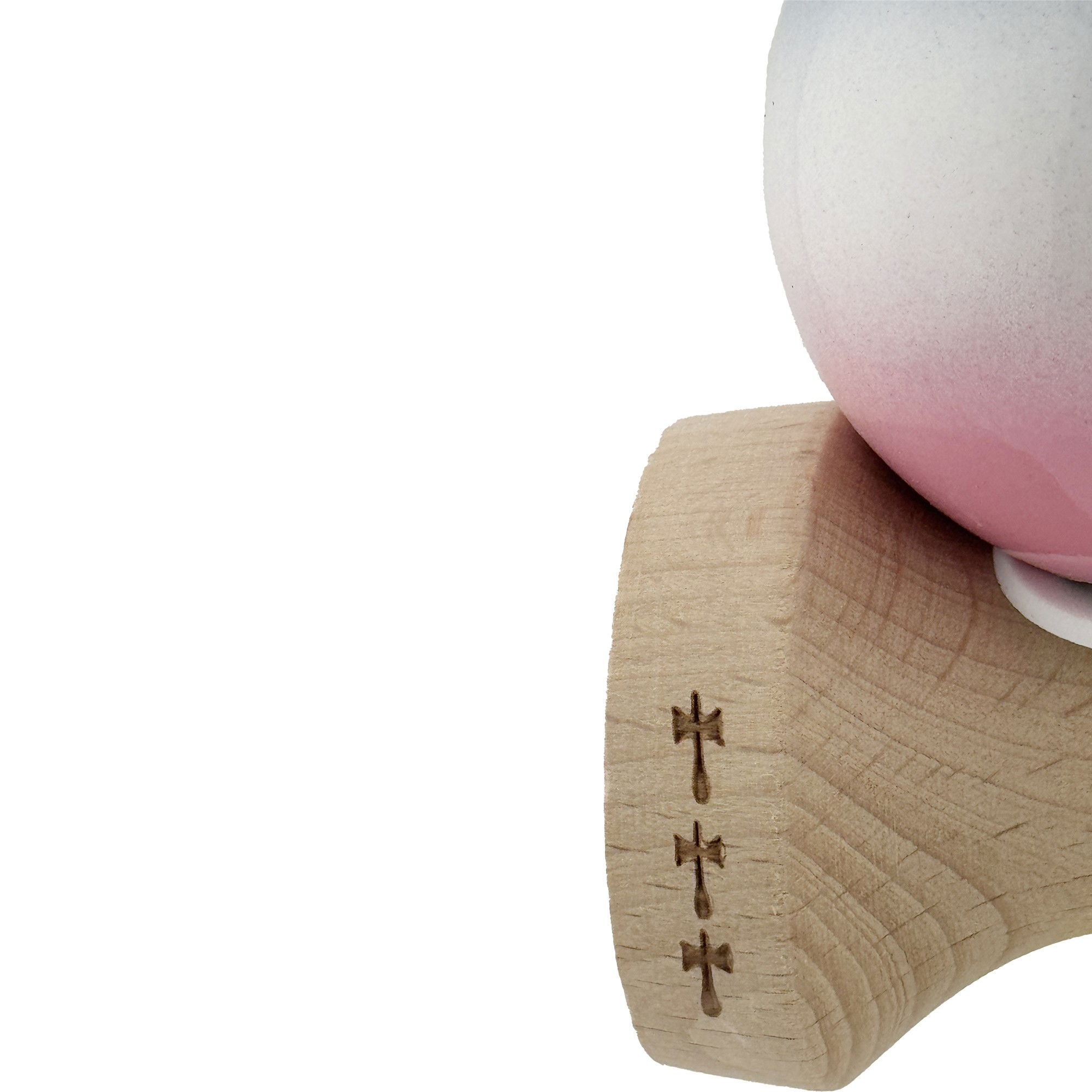 Kendama X Originala, Profesionala, Flippy, Super Sticky cu Cupe Mari KING SIZE V3, Gaura in Baza, Rulment Metalic, din lemn 18 cm, Ata 62/65 cm, Gradient Gri/Alb/Roz [8]