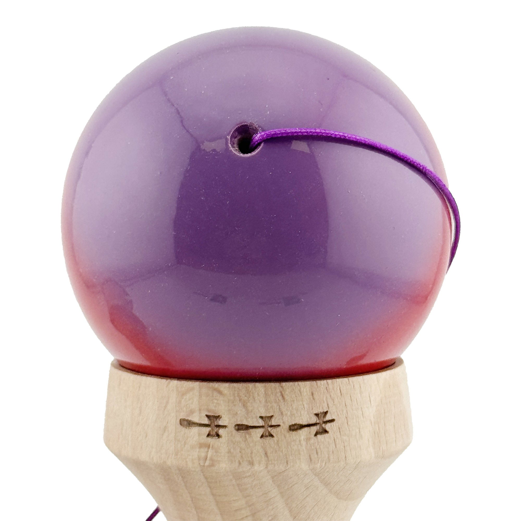 Kendama X Originala, Profesionala, Flippy, Super Sticky cu Cupe Mari KING SIZE V3, Gaura in Baza, Rulment Metalic, din lemn 18 cm, Ata 62/65 cm, Gradient Mov/Rosu/Negru [10]