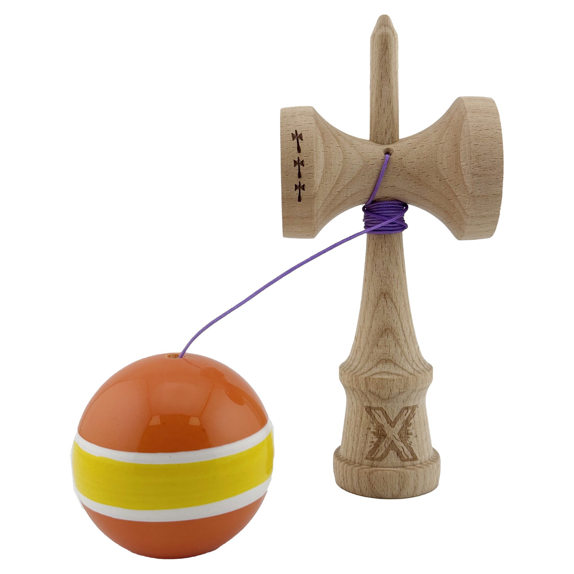 Kendama X Originala, Profesionala, Flippy, Big Cups V2, Super Sticky Legendary Cupe Mari, Rulment Metalic cu Ata 55 cm, Portocaliu/Galben/Alb [3]