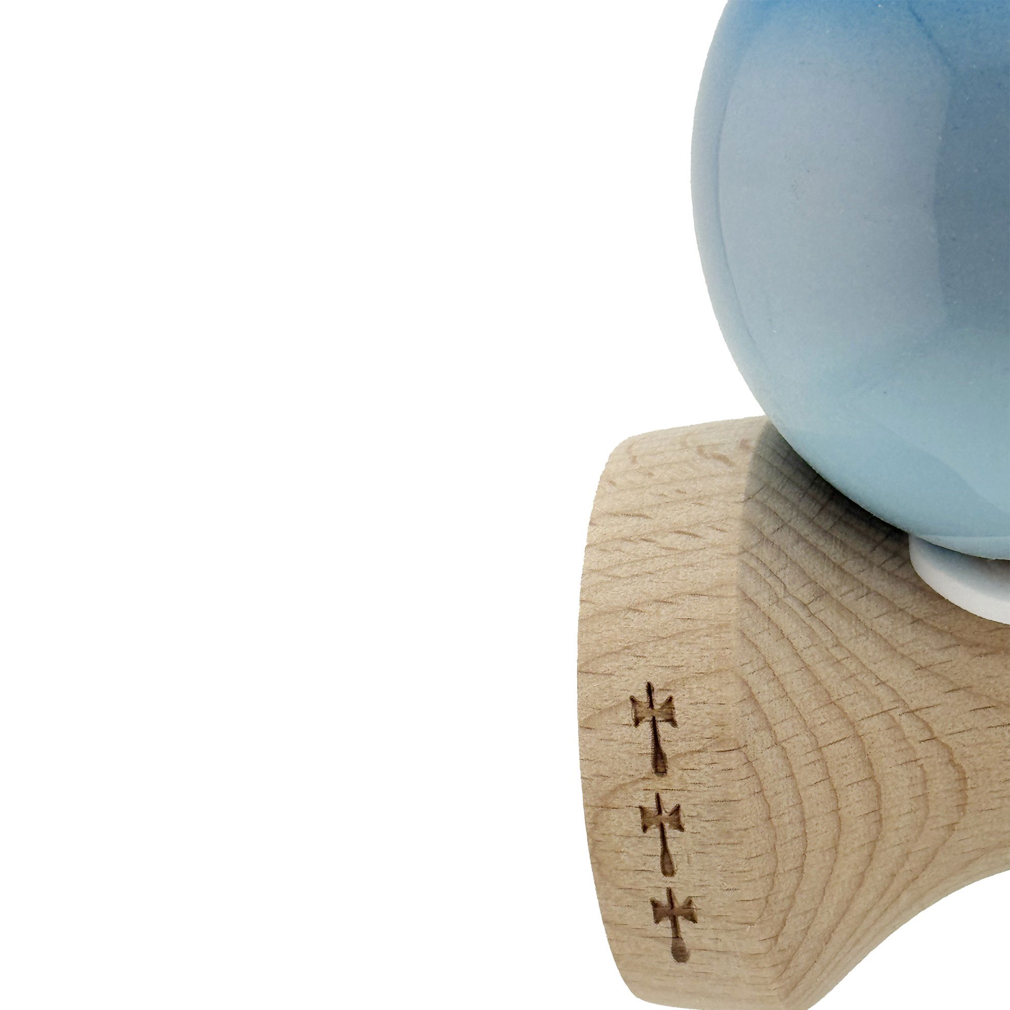 Kendama X Originala, Profesionala, Flippy, Super Sticky cu Cupe Mari KING SIZE V3, Gaura in Baza, Rulment Metalic, din lemn 18 cm, Ata 62/65 cm, Gradient Albastru/Gri/Bleu [7]