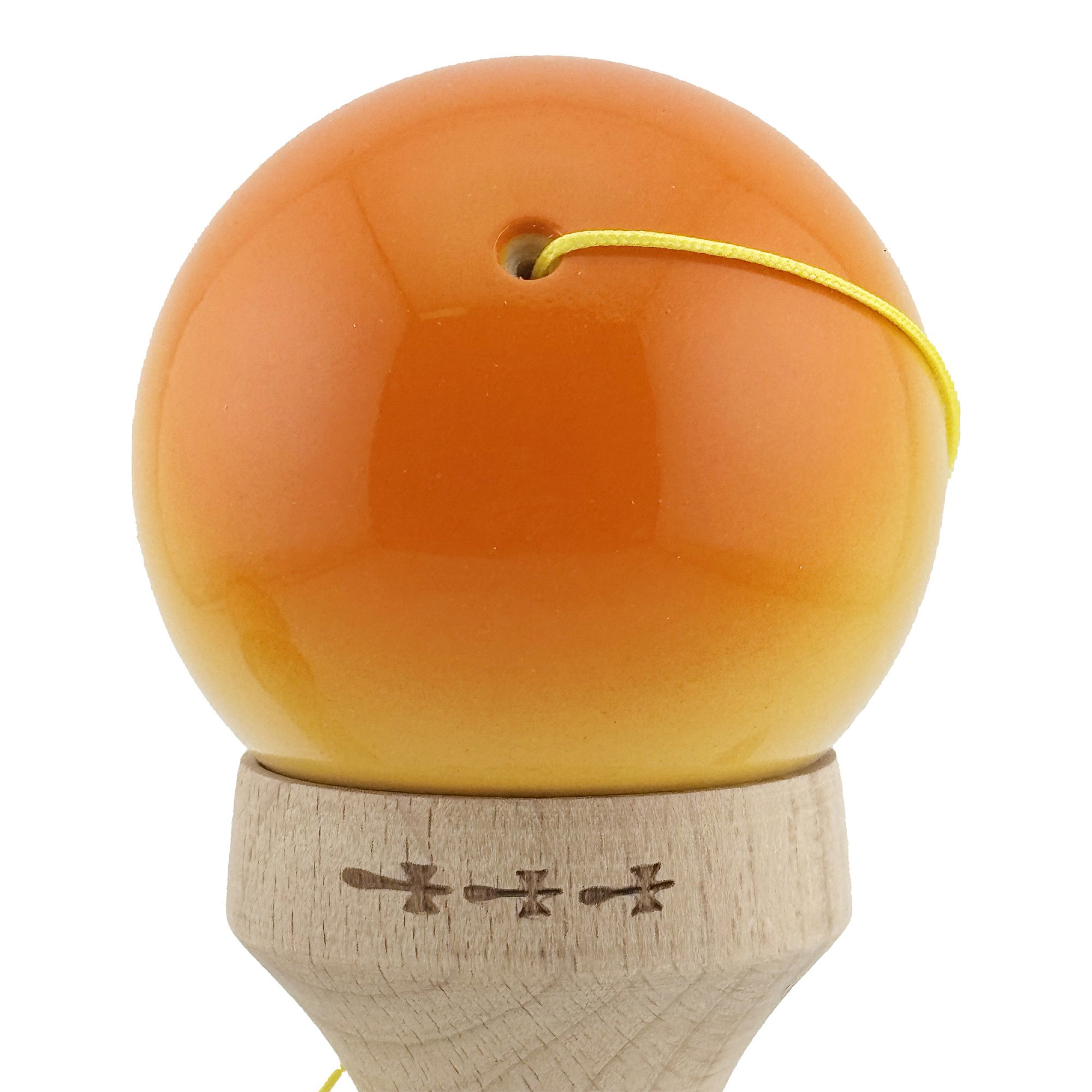 Kendama X Originala, Profesionala, Flippy, Super Sticky cu Cupe Mari KING SIZE V3, Gaura in Baza, Rulment Metalic, din lemn 18 cm, Ata 62/65 cm, Gradient Portocaliu/Galben/Alb [10]