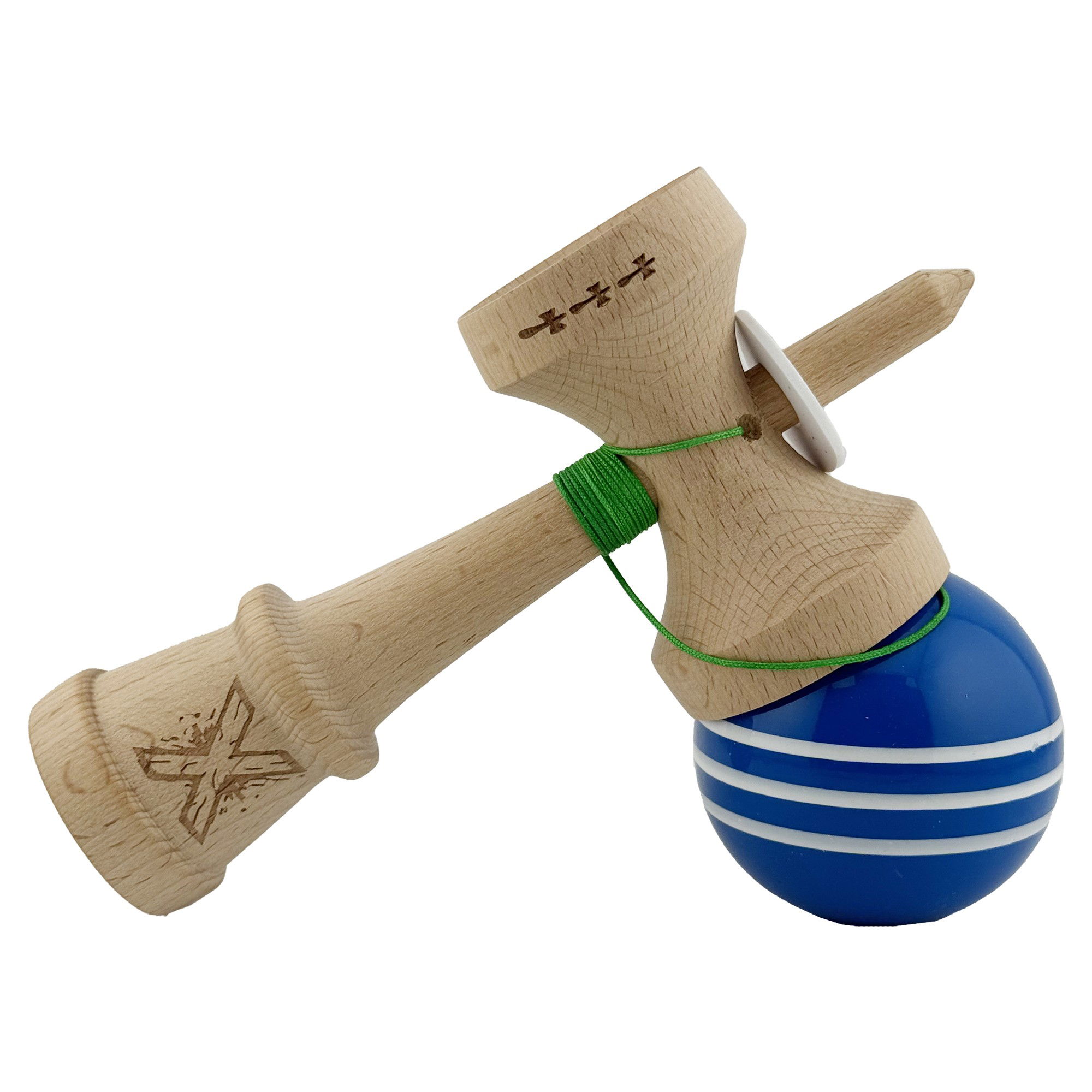 Kendama X Originala, Profesionala, Flippy, Super Sticky cu Cupe Mari KING SIZE V3, Gaura in Baza, Rulment Metalic, din lemn 18 cm, Ata 62/65 cm, Special Albastru/Alb [5]