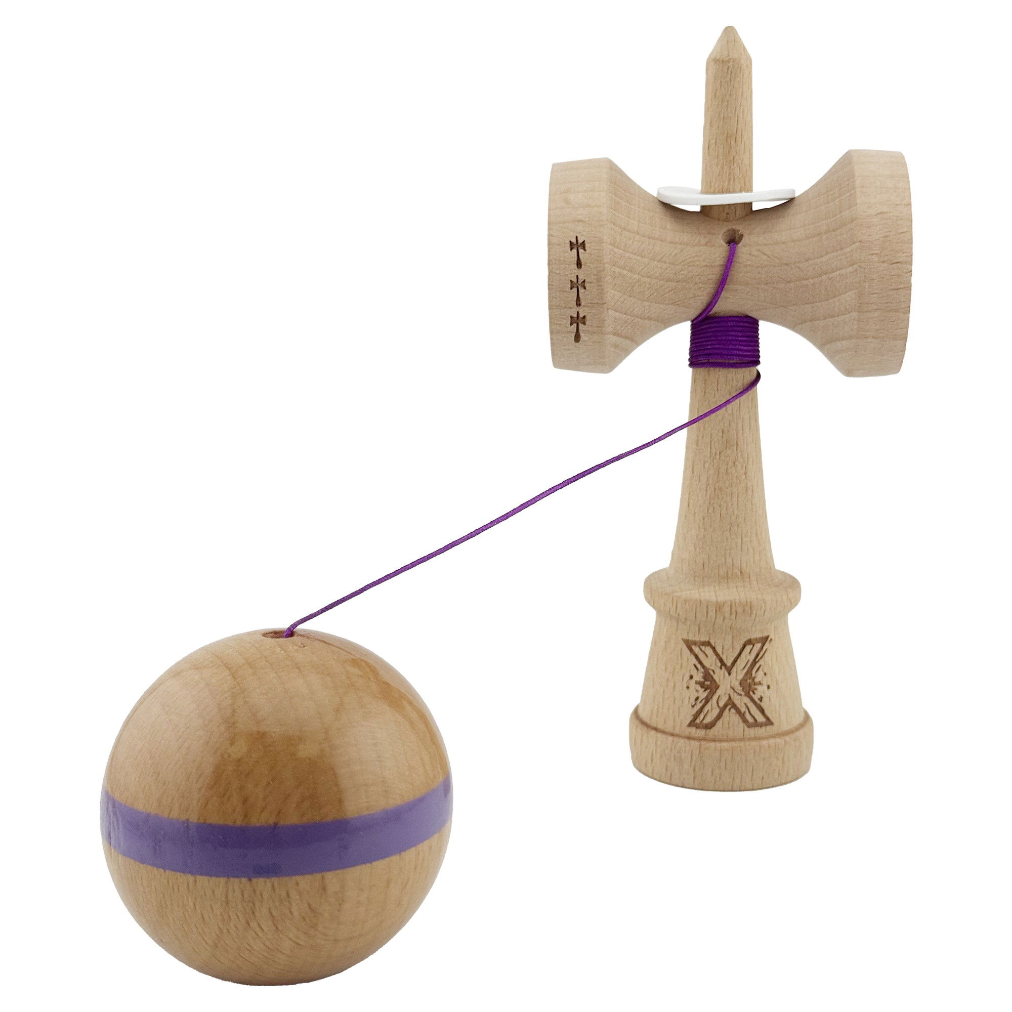 Kendama X Originala, Profesionala, Flippy, Super Sticky, Cupe Mari KING SIZE V3, Gaura in Baza, Rulment Metalic, din lemn 18 cm, Ata 62/65 cm, Original Mov [4]