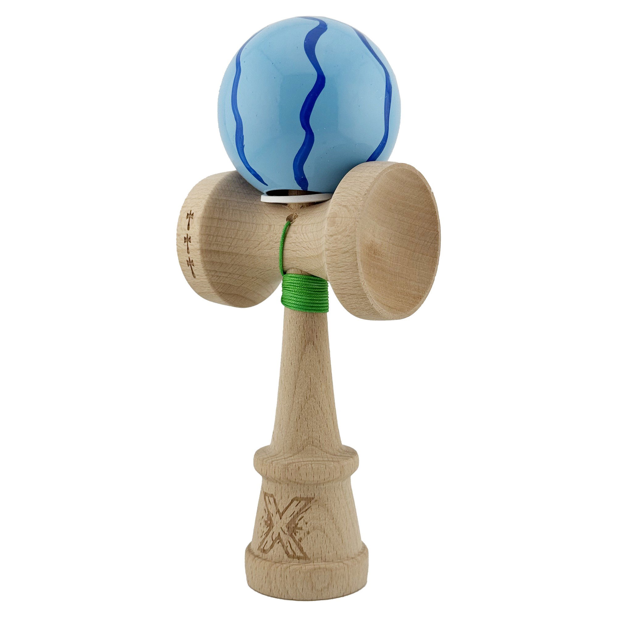 Kendama X Originala, Profesionala, Flippy, Super Sticky cu Cupe Mari KING SIZE V3, Gaura in Baza, Rulment Metalic, din lemn 18 cm, Ata 62/65 cm, Special Albastru deschis [3]