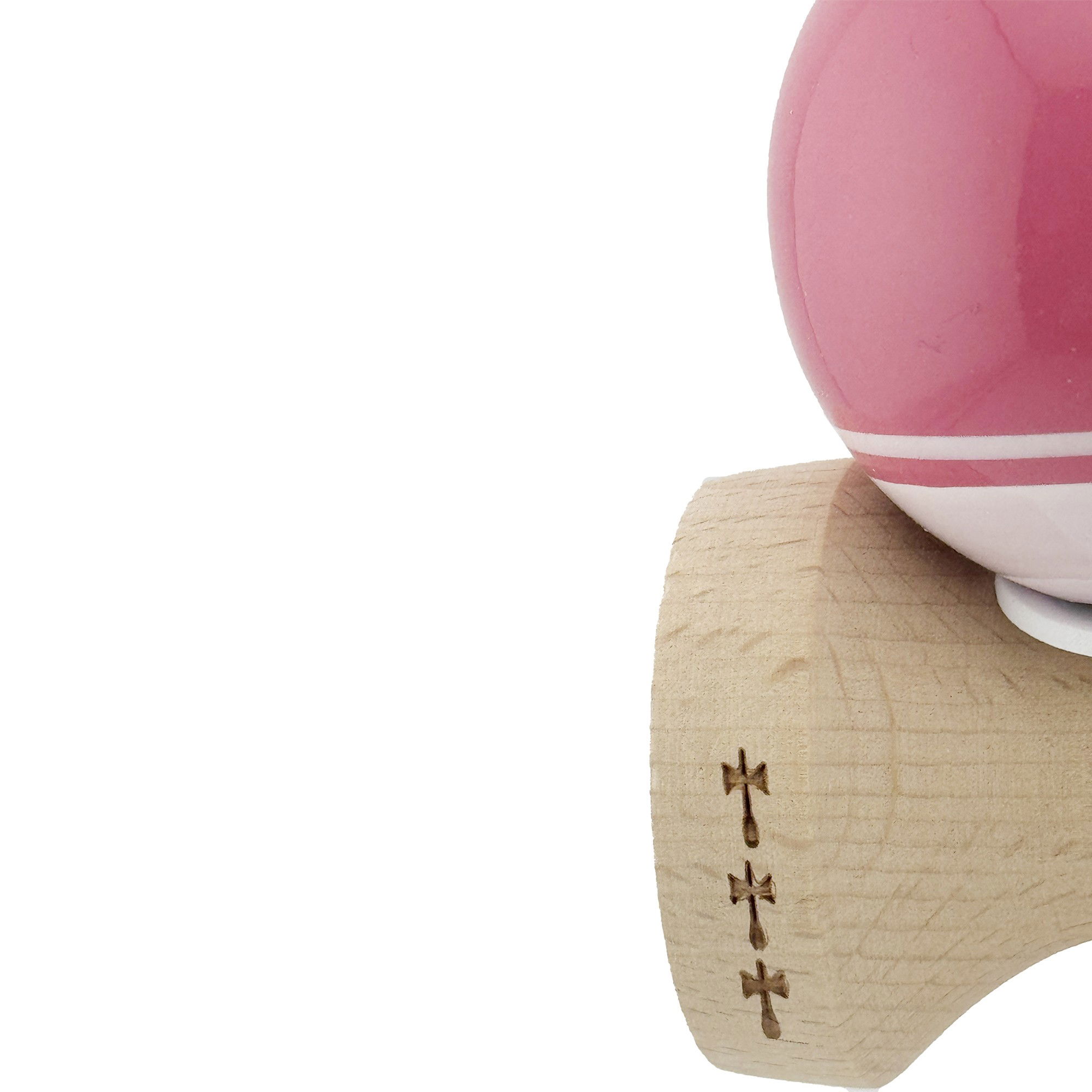 Kendama X Originala, Profesionala, Flippy, Super Sticky cu Cupe Mari KING SIZE V3, Gaura in Baza, Rulment Metalic, din lemn 18 cm, Ata 62/65 cm, Special Roz/Alb [8]
