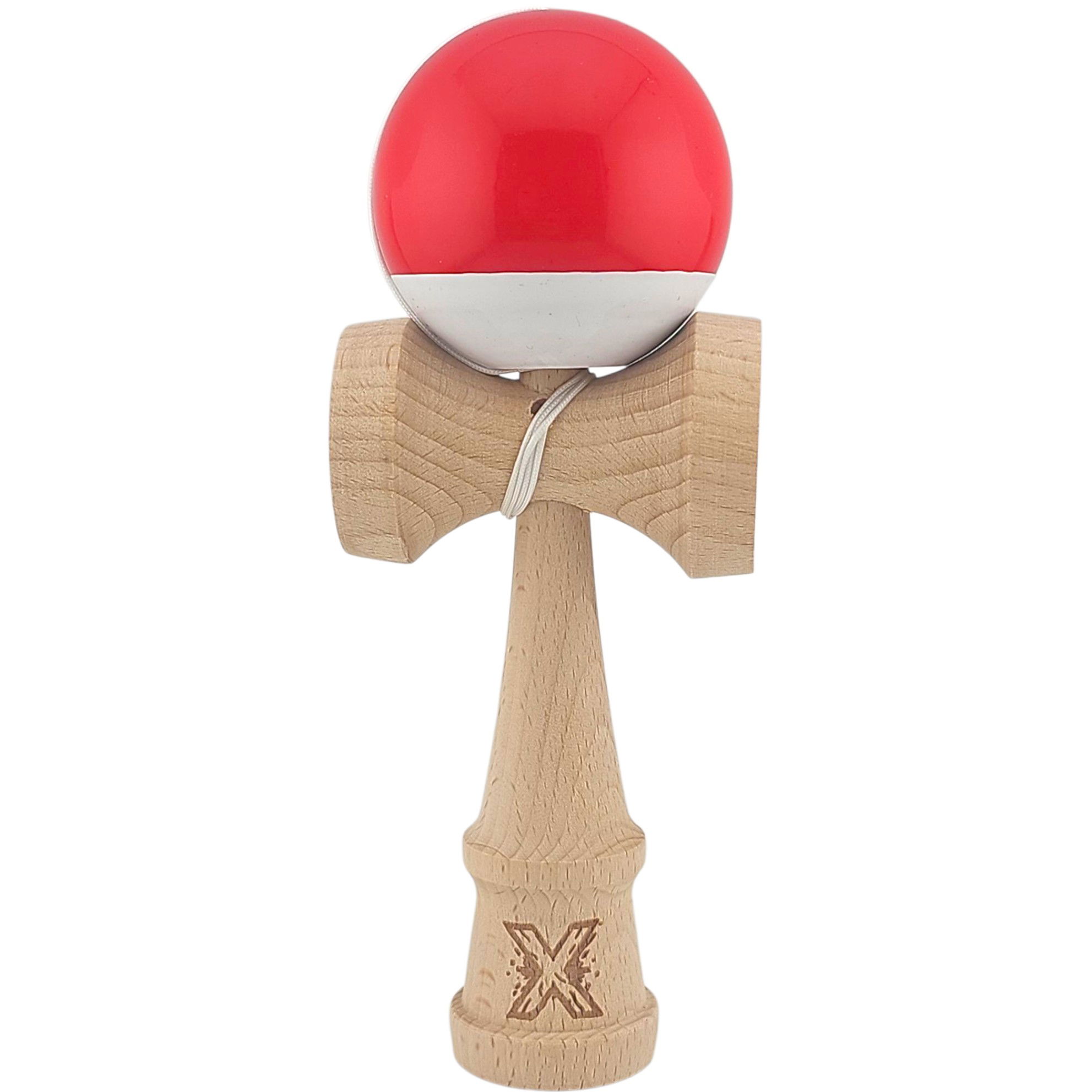 Kendama Super Sticky - Kendama X Originala, Profesionala, Flippy, Super Sticky, din Lemn, 18 cm, Rosu/Alb