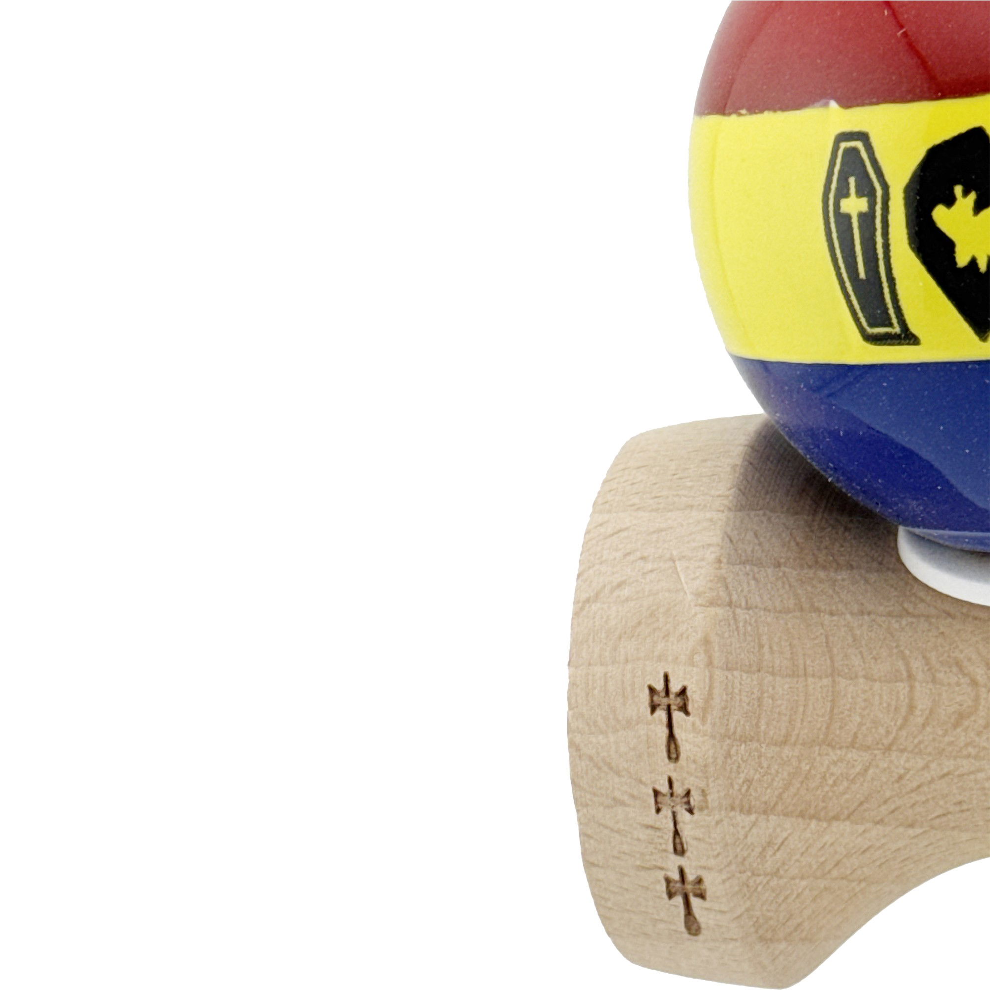 Kendama X Originala, Profesionala, Flippy, Tricolor Edition Vampir Dracula, Super Sticky cu Cupe Mari KING SIZE V3, Rulment Metalic si Gaura in Baza, din Lemn 18 cm, Ata 62/65 cm, Multicolor [8]