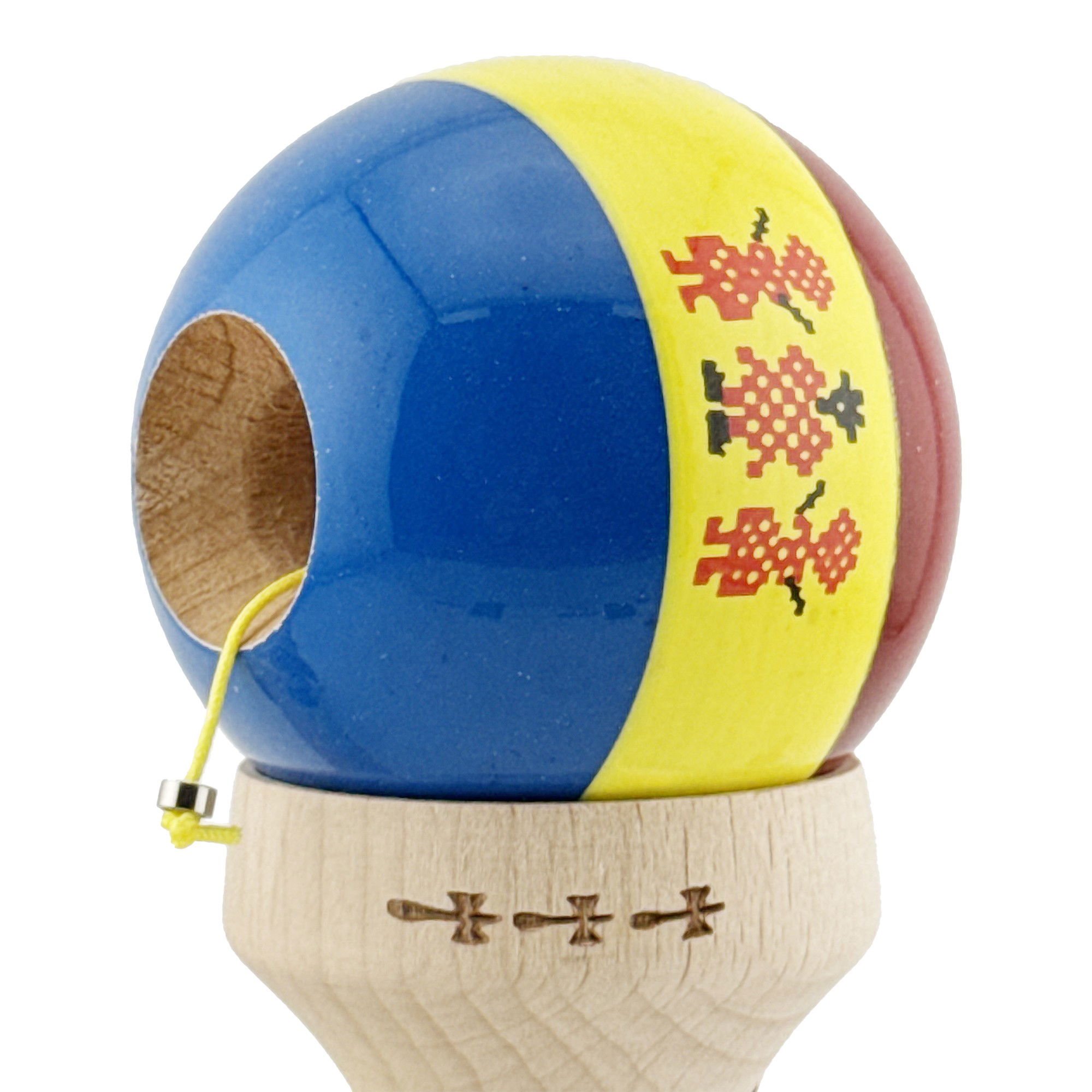 Kendama X Originala, Profesionala, Flippy, Tricolor Edition Stil Romanesc, Super Sticky cu Cupe Mari KING SIZE V3, Rulment Metalic si Gaura in Baza, din Lemn 18 cm, Ata 62/65 cm, Multicolor [7]