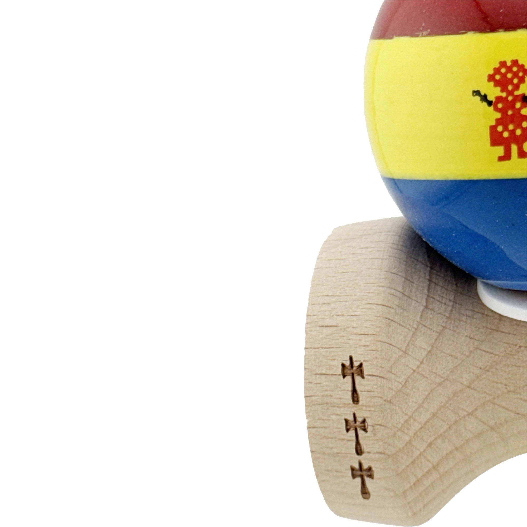 Kendama X Originala, Profesionala, Flippy, Tricolor Edition Stil Romanesc, Super Sticky cu Cupe Mari KING SIZE V3, Rulment Metalic si Gaura in Baza, din Lemn 18 cm, Ata 62/65 cm, Multicolor [8]