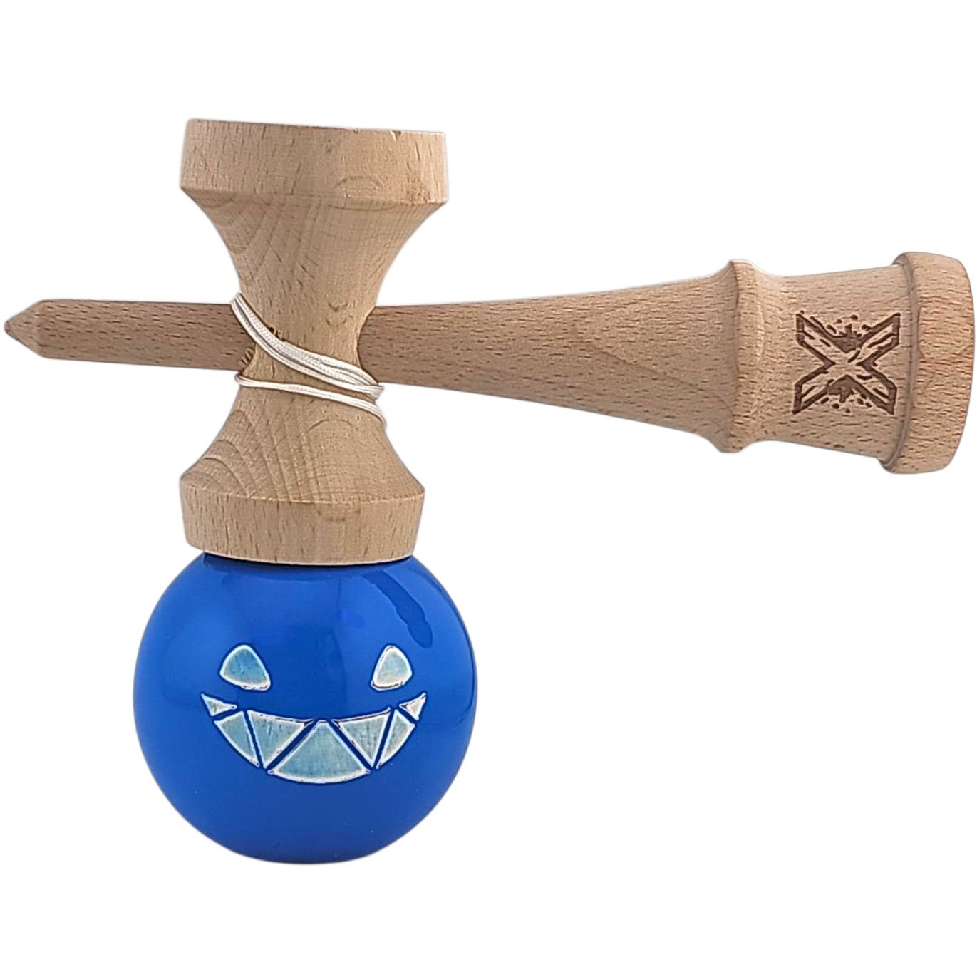 Kendama - Kendama X Originala, Profesionala Limited Crazy Smile, Flippy, din Lemn, Super Sticky, 18 cm, Albastru