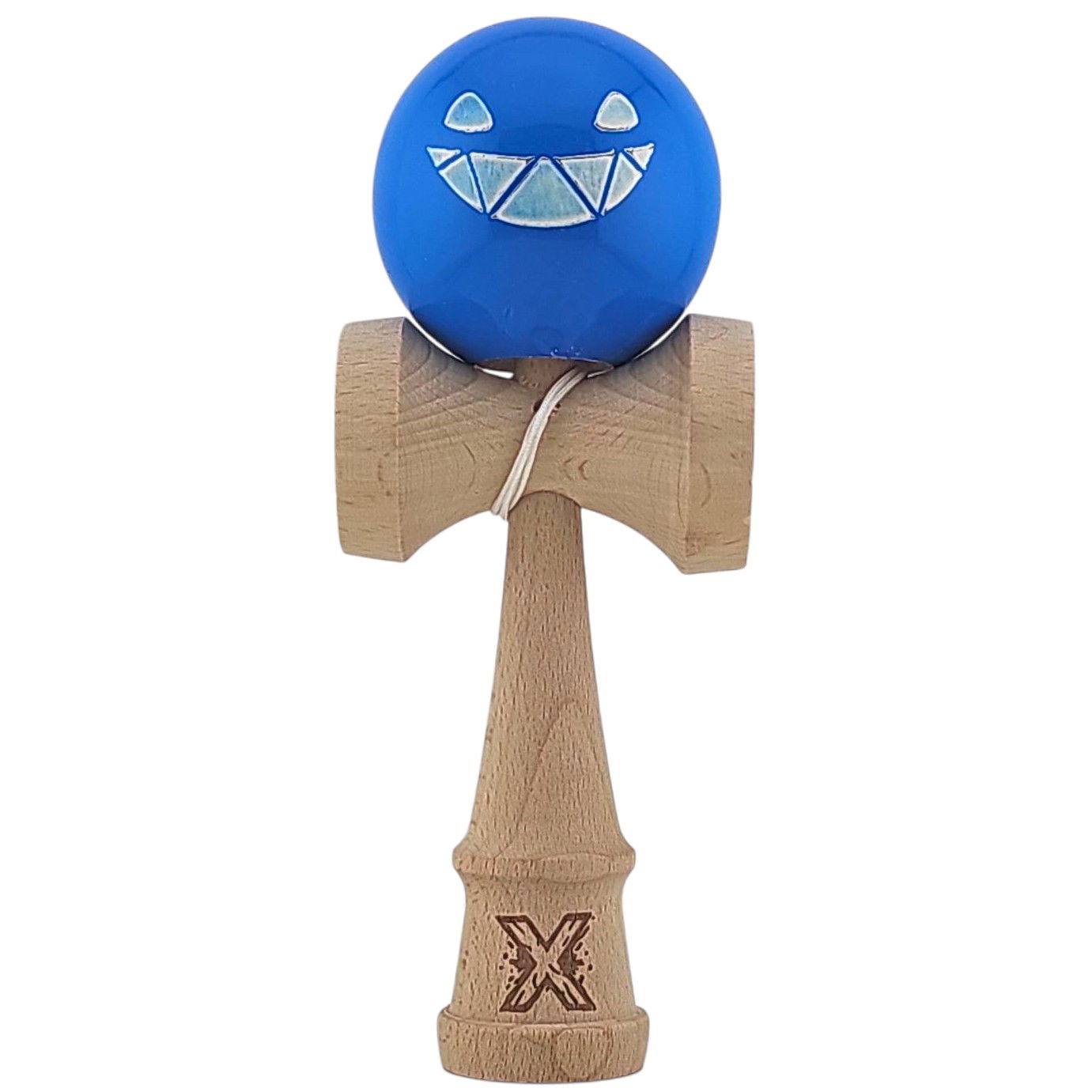 Kendama - Kendama X Originala, Profesionala Limited Crazy Smile, Flippy, din Lemn, Super Sticky, 18 cm, Albastru