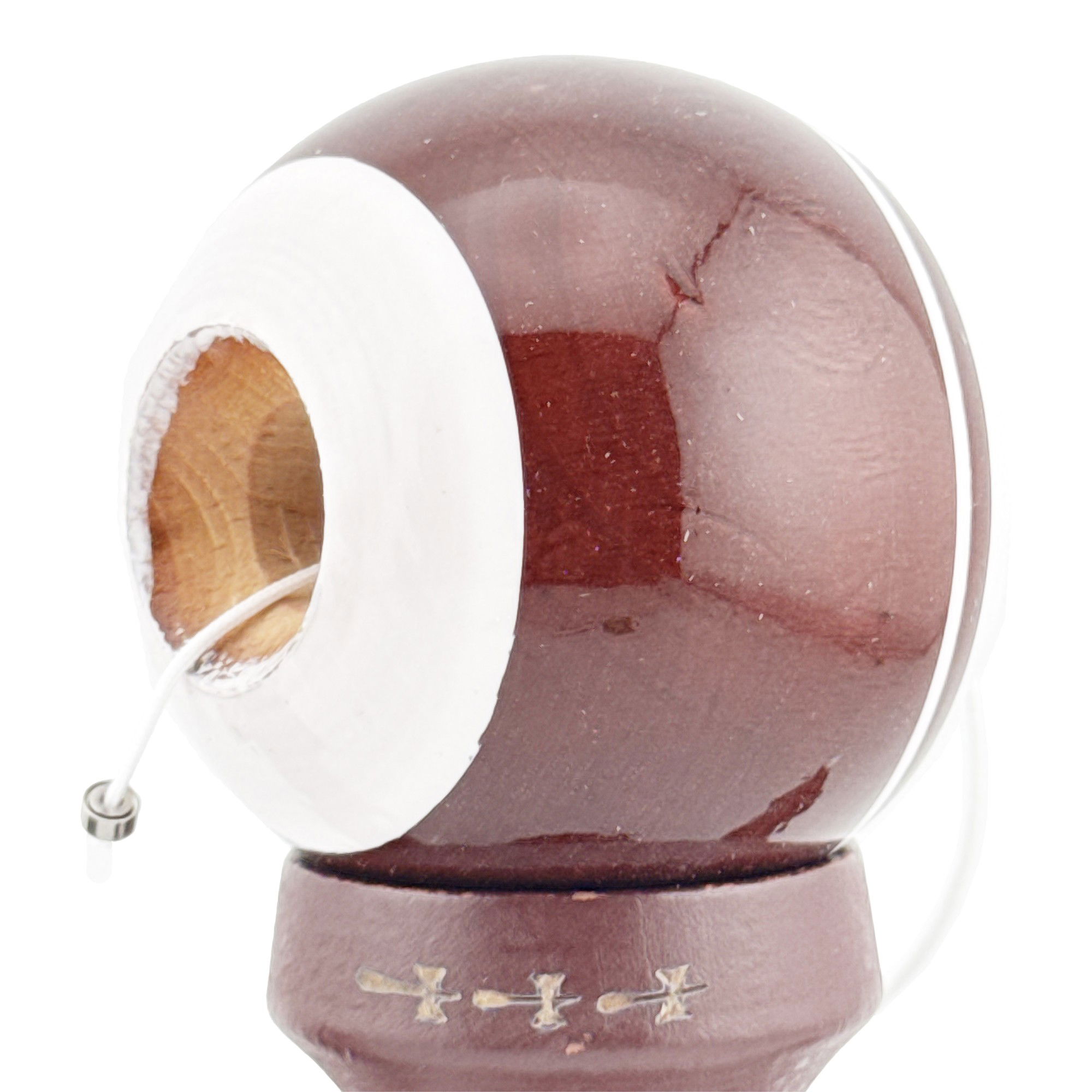 Kendama X Originala, Profesionala, Flippy, Super Sticky Legendary, Rulment Metalic cu Ata 55 cm, Alb/Maro [5]