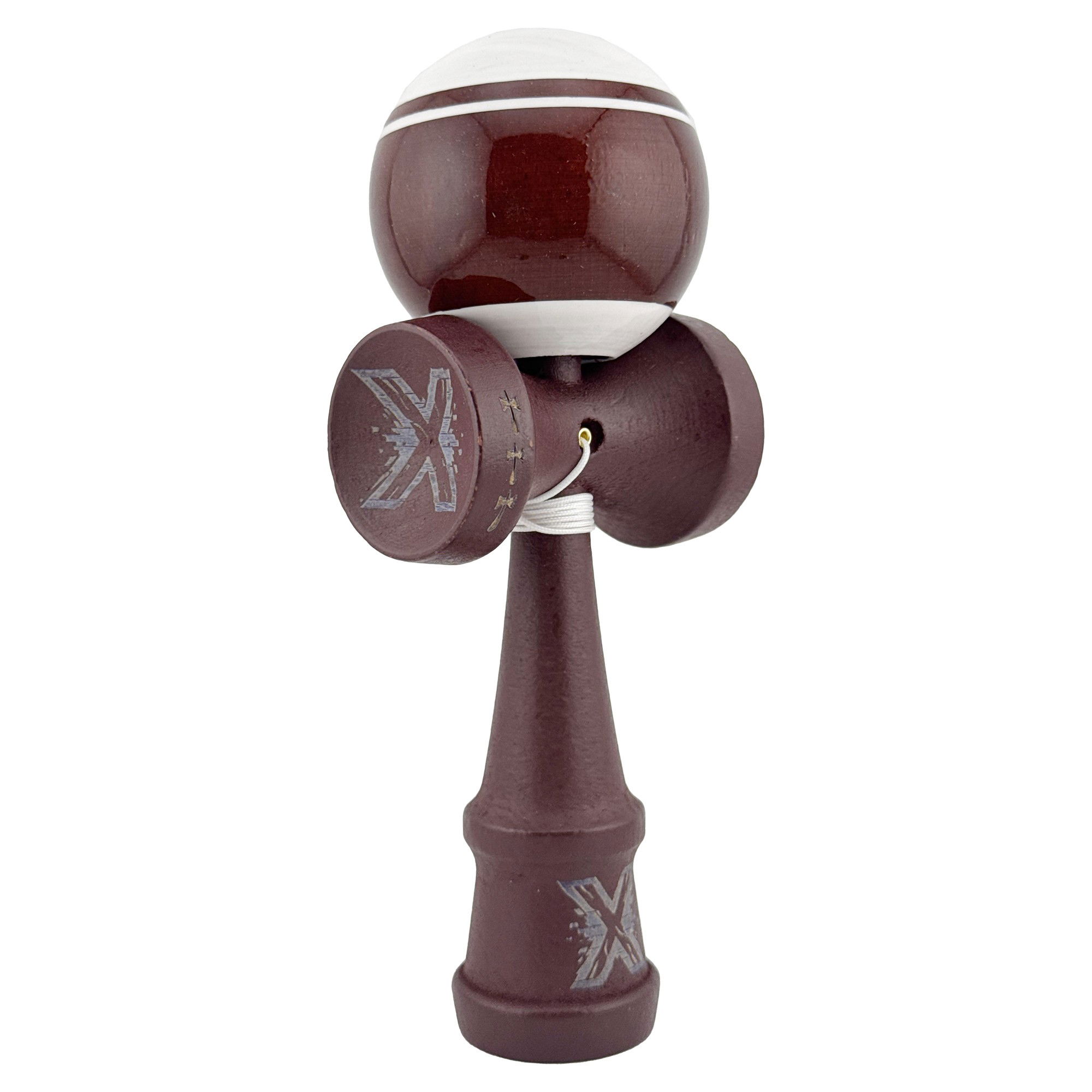 Kendama X Originala, Profesionala, Flippy, Super Sticky Legendary, Rulment Metalic cu Ata 55 cm, Alb/Maro [9]