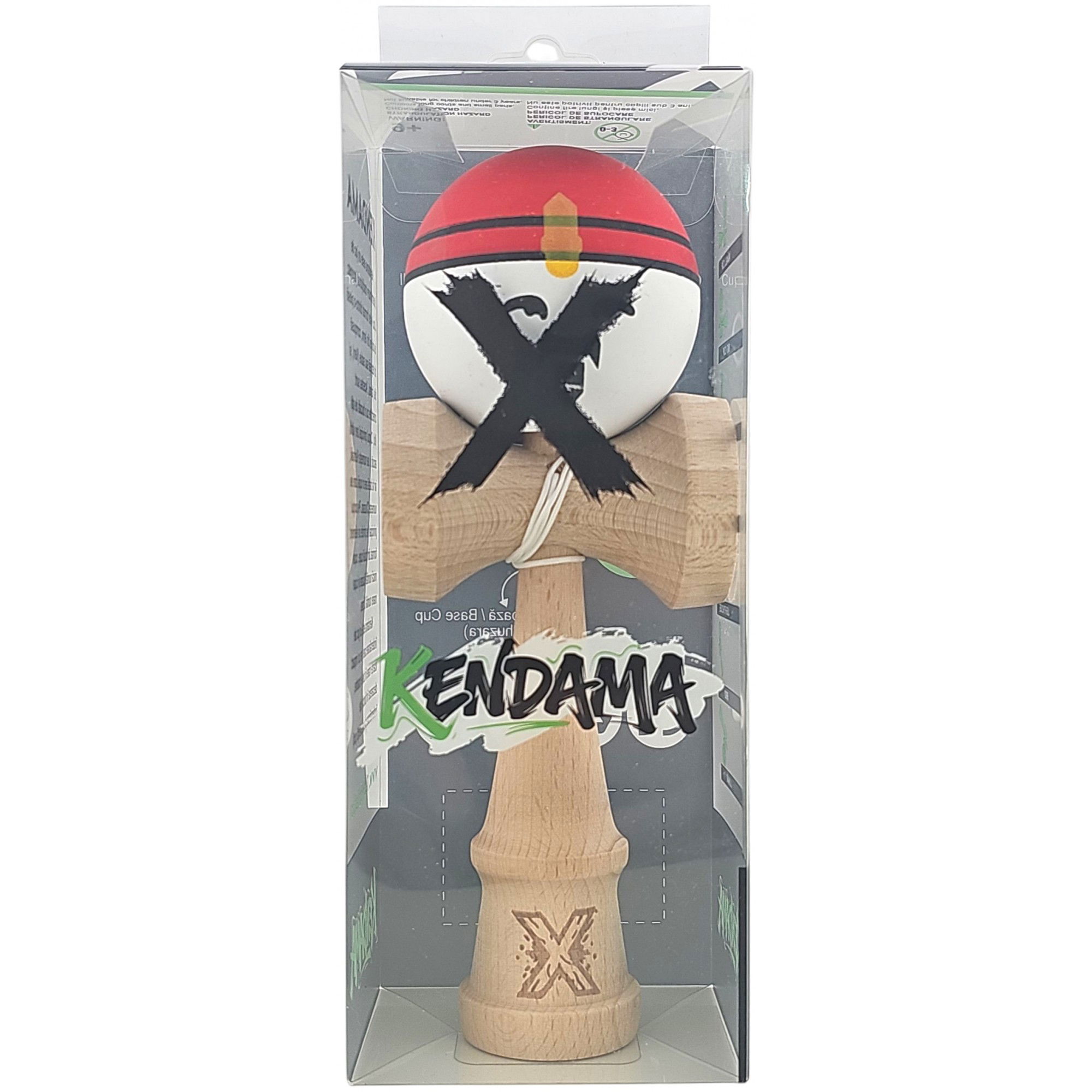 Kendama X Originala, Profesionala, Rege, Flippy, din Lemn, 18 cm, Rosu/Alb/Galben [5]