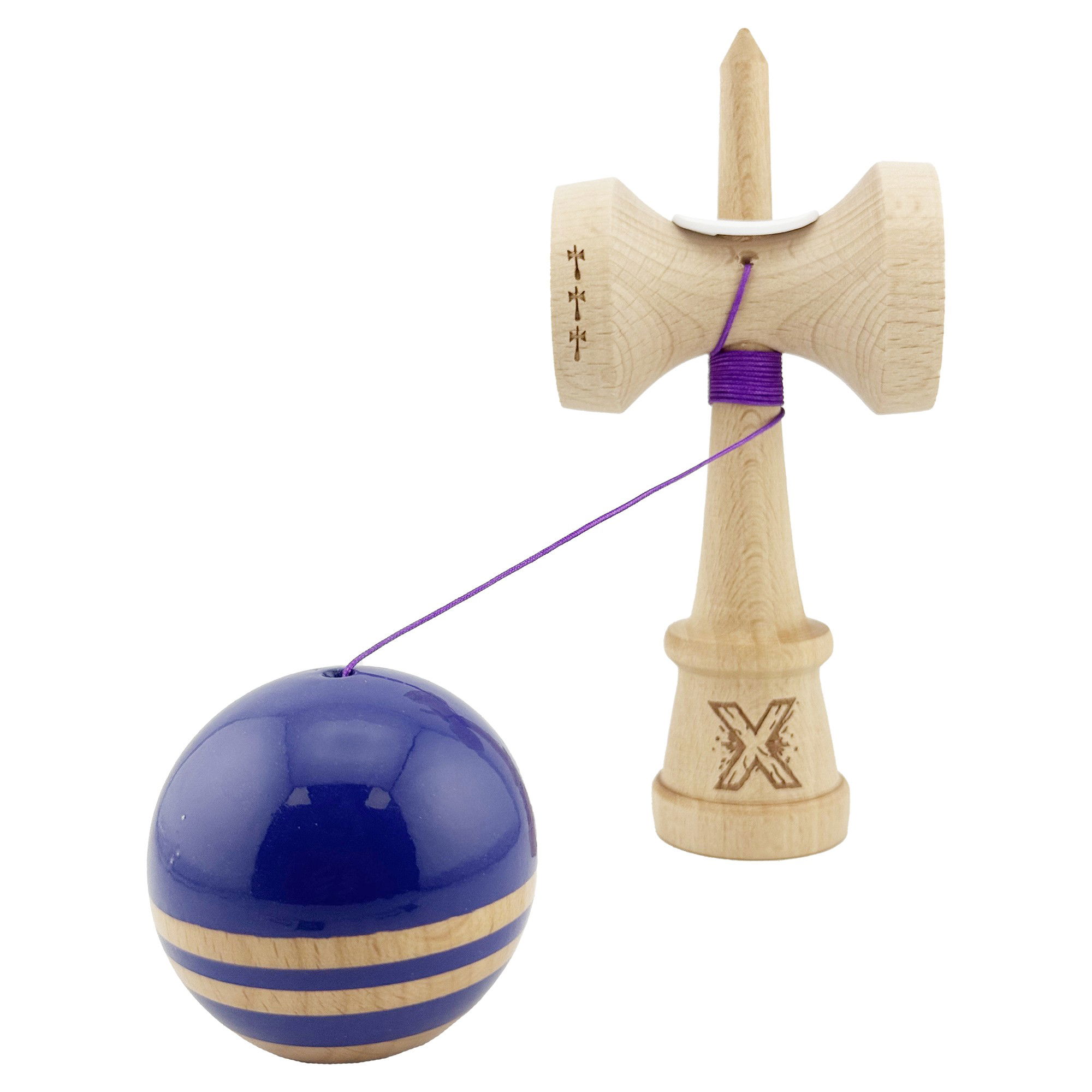 Kendama X Originala RAINBOW, Profesionala, Flippy, Cupe Mari KING SIZE V3, Super Sticky, Gaura in Baza, Rulment Metalic, din lemn 18 cm, Ata 62/65 cm, Violet/Maro [4]