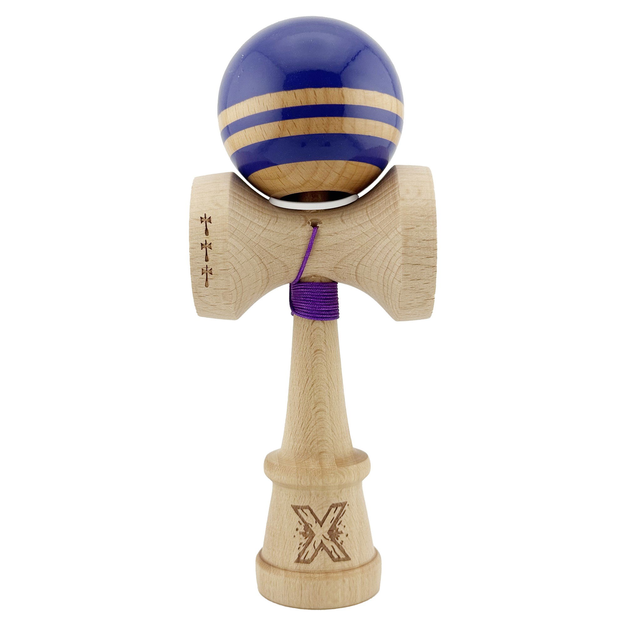 Kendama Rainbow V3 King Size - Kendama X Originala RAINBOW, Profesionala, Flippy, Cupe Mari KING SIZE V3, Super Sticky, Gaura in Baza, Rulment Metalic, din lemn 18 cm, Ata 62/65 cm, Violet/Maro