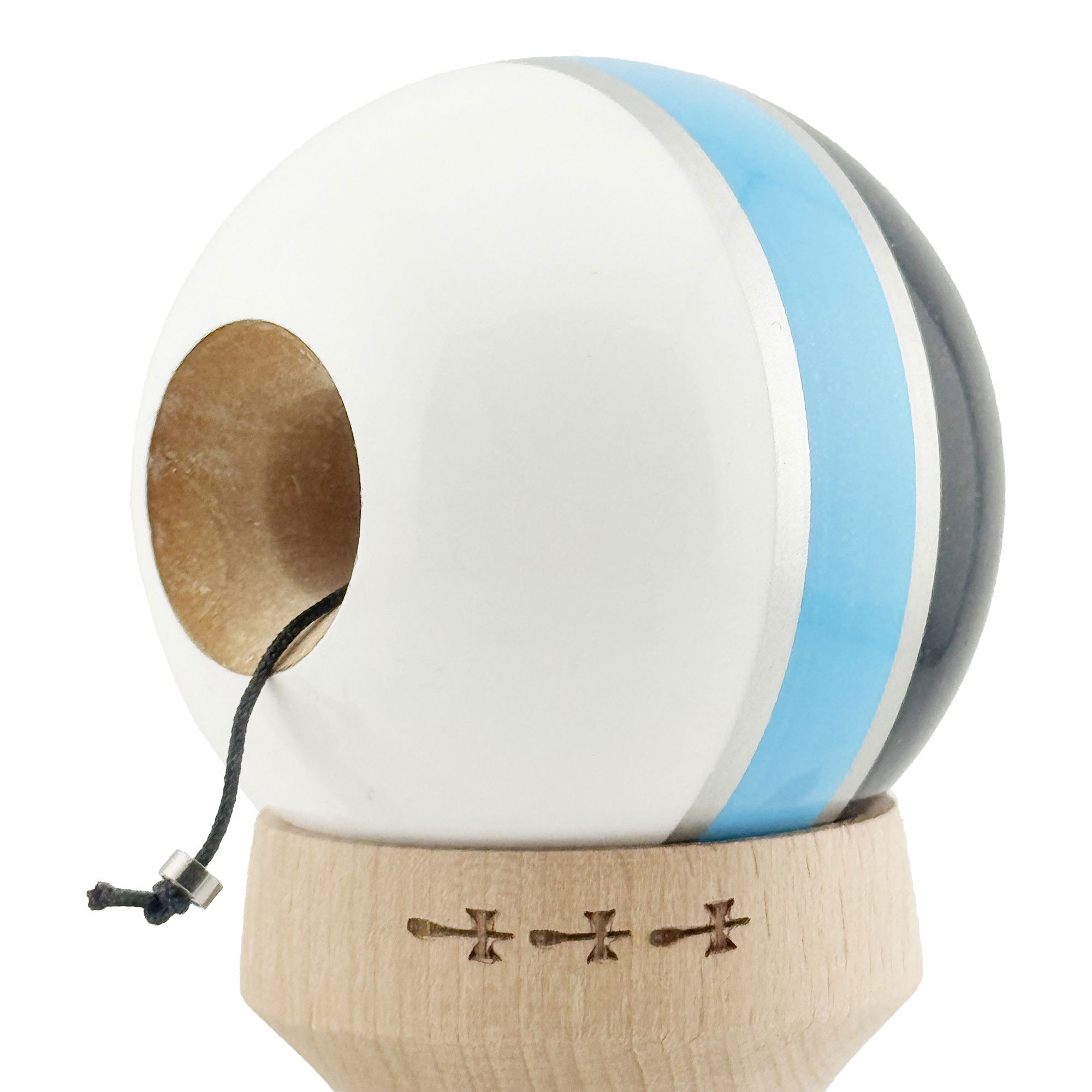 Kendama X Originala ROYAL SPIKE, Profesionala, Flippy, Cupe Mari KING SIZE V3, Super Sticky, Gaura in Baza, Rulment Metalic, din lemn 18 cm, Ata 62/65 cm, Inel Albastru deschis [6]