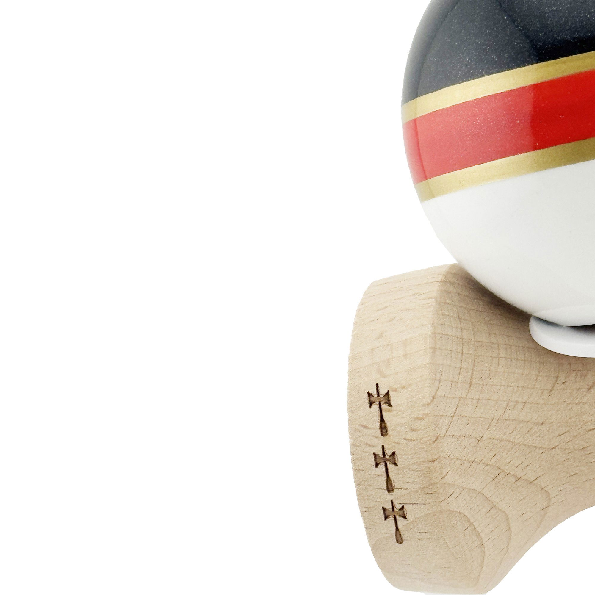 Kendama X Originala ROYAL SPIKE, Profesionala, Flippy, Cupe Mari KING SIZE V3, Super Sticky, Gaura in Baza, Rulment Metalic, din lemn 18 cm, Ata 62/65 cm, Inel Rosu [7]
