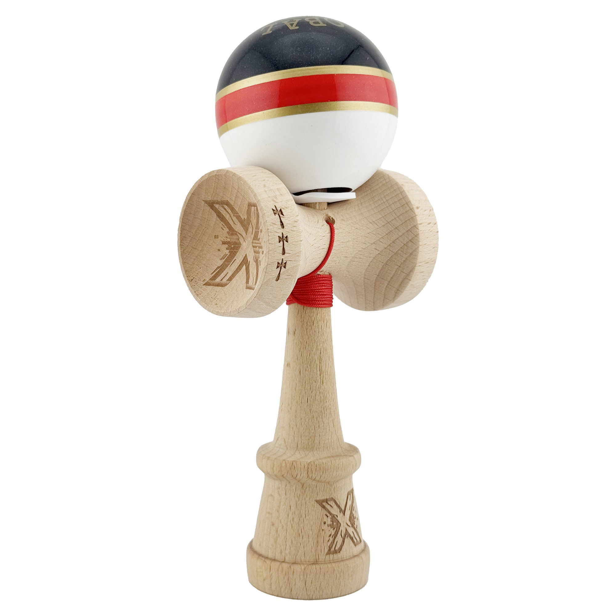 Kendama Royal V3 King Size - Kendama X Originala ROYAL SPIKE, Profesionala, Flippy, Cupe Mari KING SIZE V3, Super Sticky, Gaura in Baza, Rulment Metalic, din lemn 18 cm, Ata 62/65 cm, Inel Rosu