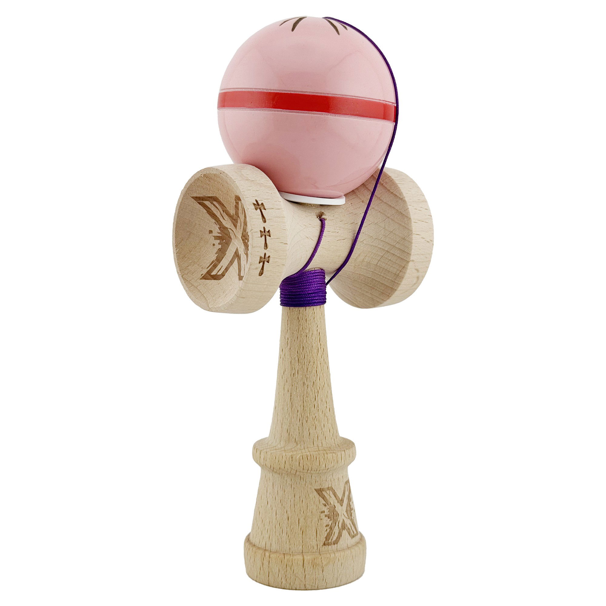 Kendama X Originala Silken, Profesionala, Flippy, Cupe Mari KING SIZE V3, Super Sticky, Gaura in Baza, Rulment Metalic, din lemn 18 cm, Ata 62/65 cm, Roz [3]