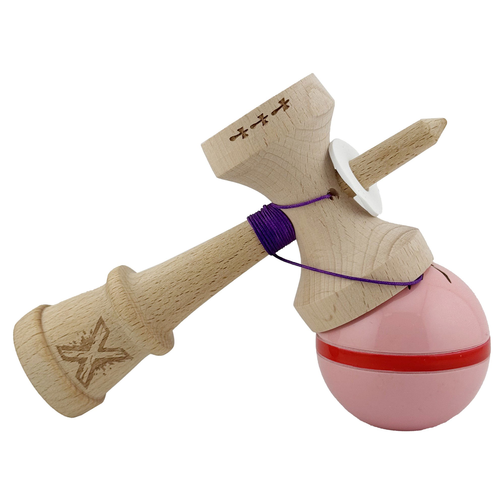Kendama X Originala Silken, Profesionala, Flippy, Cupe Mari KING SIZE V3, Super Sticky, Gaura in Baza, Rulment Metalic, din lemn 18 cm, Ata 62/65 cm, Roz [5]