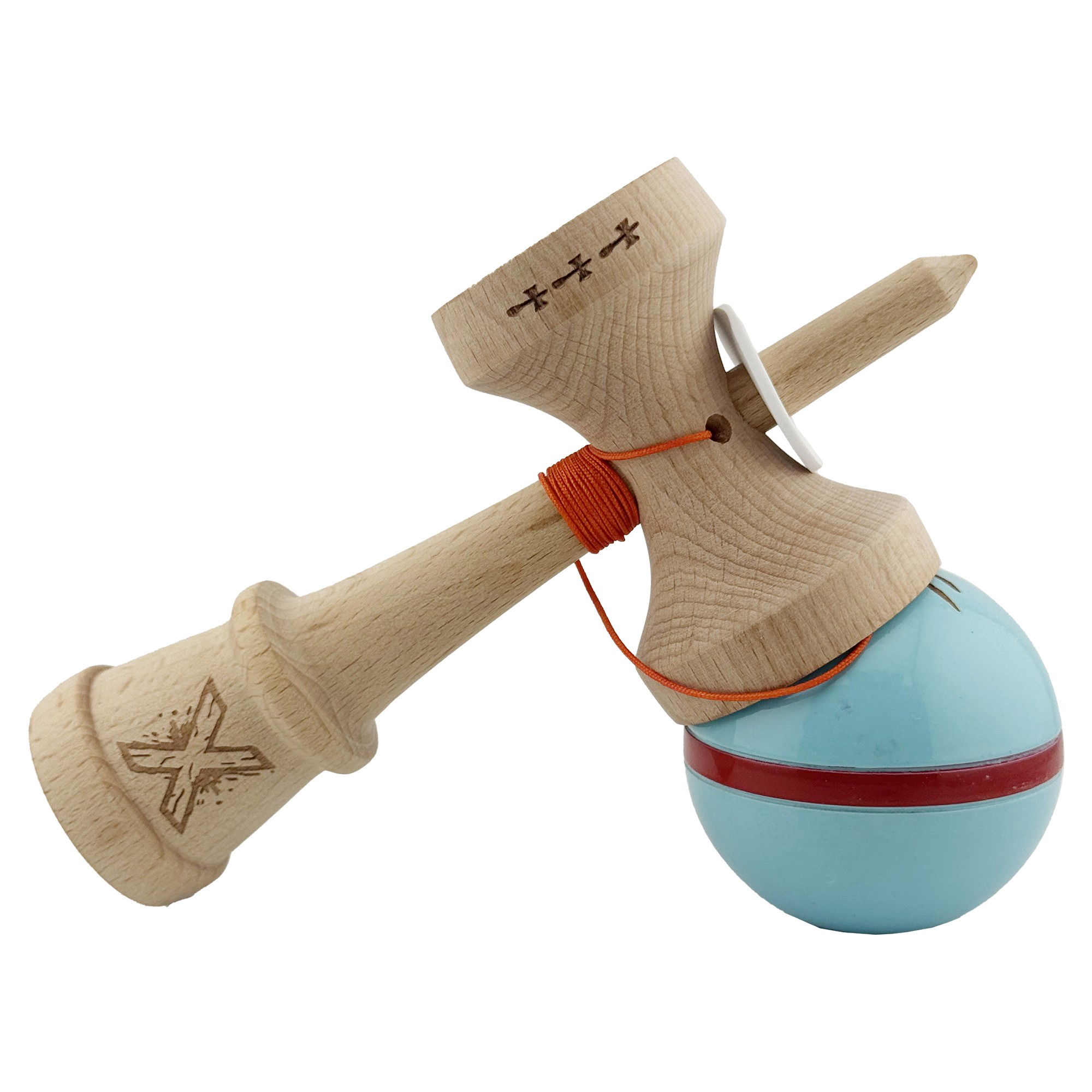 Kendama X Originala Silken, Profesionala, Flippy, Cupe Mari KING SIZE V3, Super Sticky, Gaura in Baza, Rulment Metalic, din lemn 18 cm, Ata 62/65 cm, Albastru deschis [5]