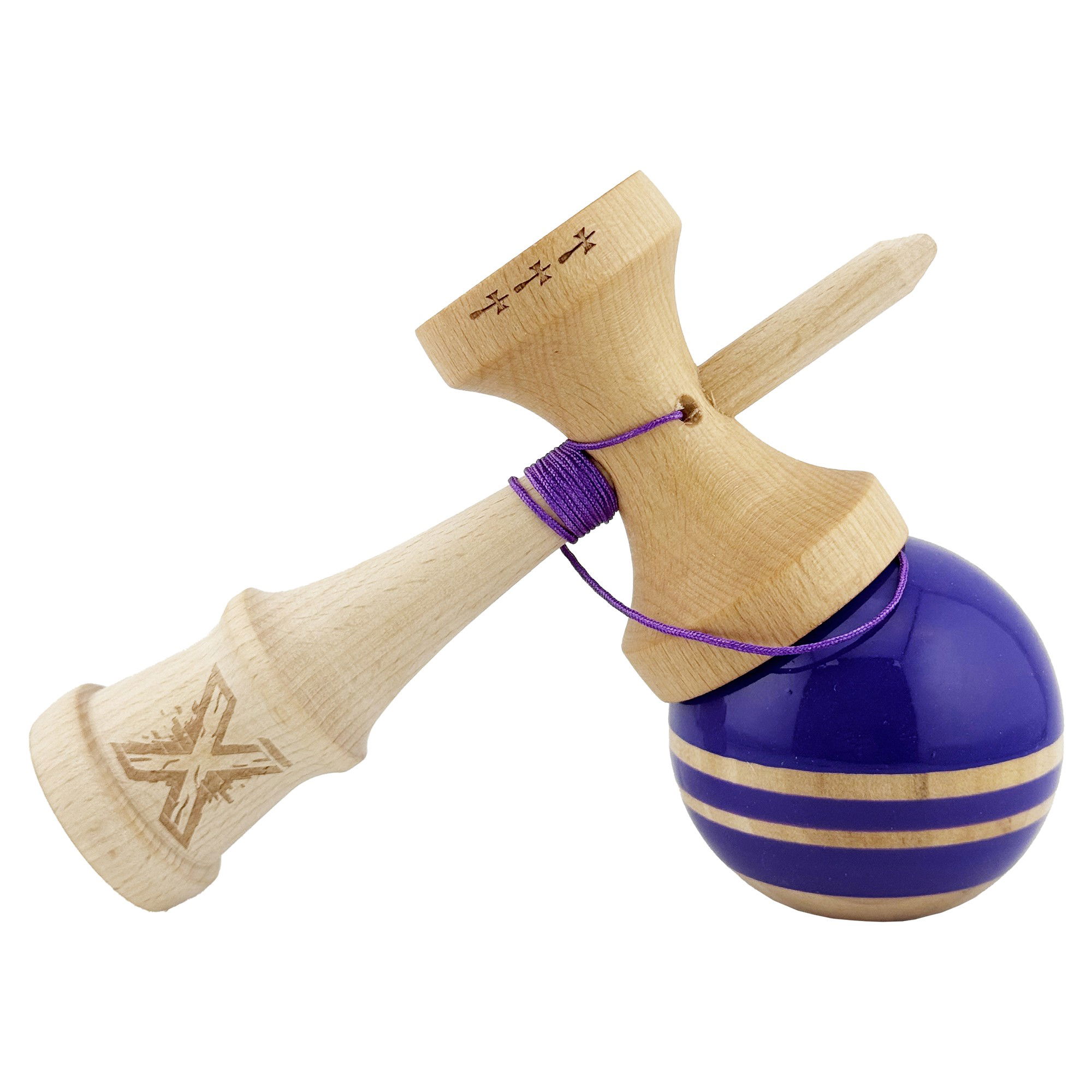Kendama X Rainbow Originala, Profesionala, Flippy, Big Cups V2, Super Sticky cu Cupe Mari, Rulment Metalic, din lemn 18 cm, Ata 55 cm, Violet/Maro [4]