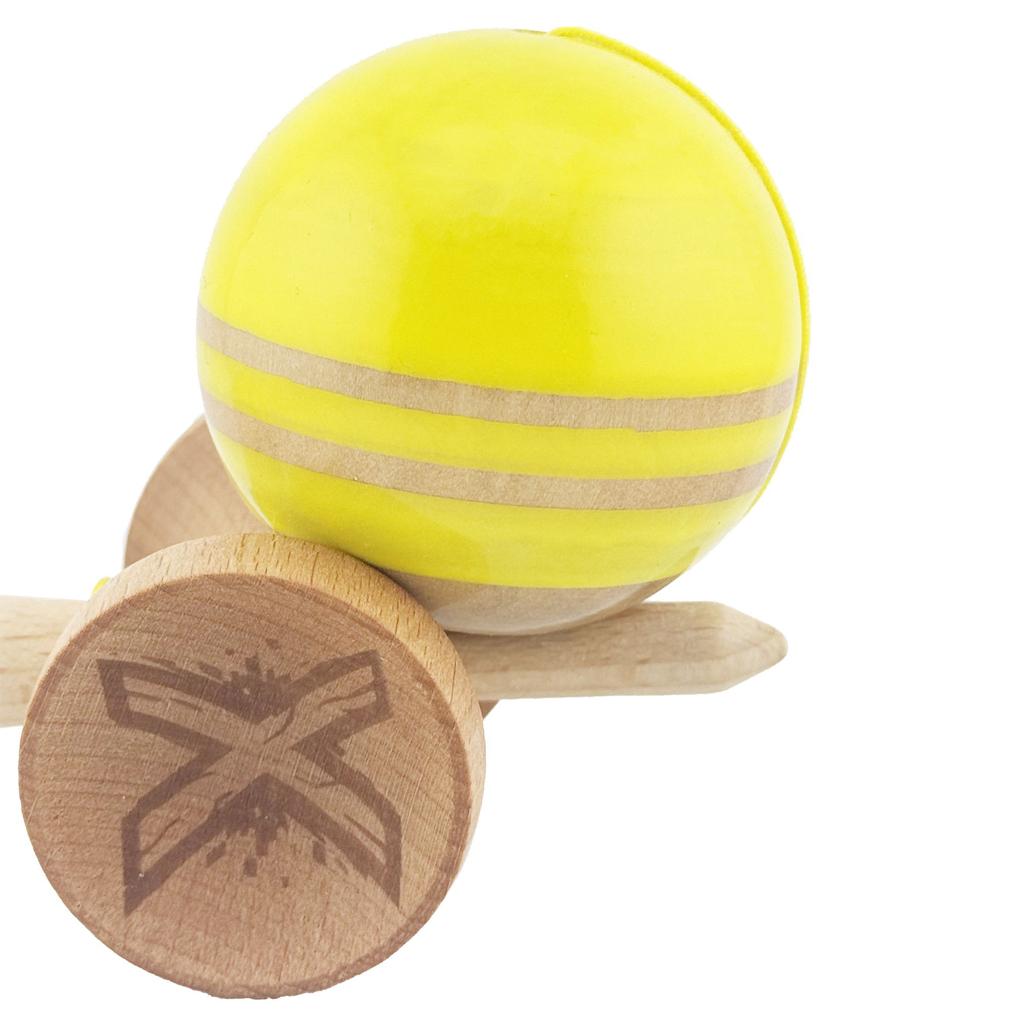 Kendama X Rainbow Originala, Profesionala, Flippy, Big Cups V2, Super Sticky cu Cupe Mari, Rulment Metalic, din lemn 18 cm, Ata 55 cm, Galben/Maro [7]