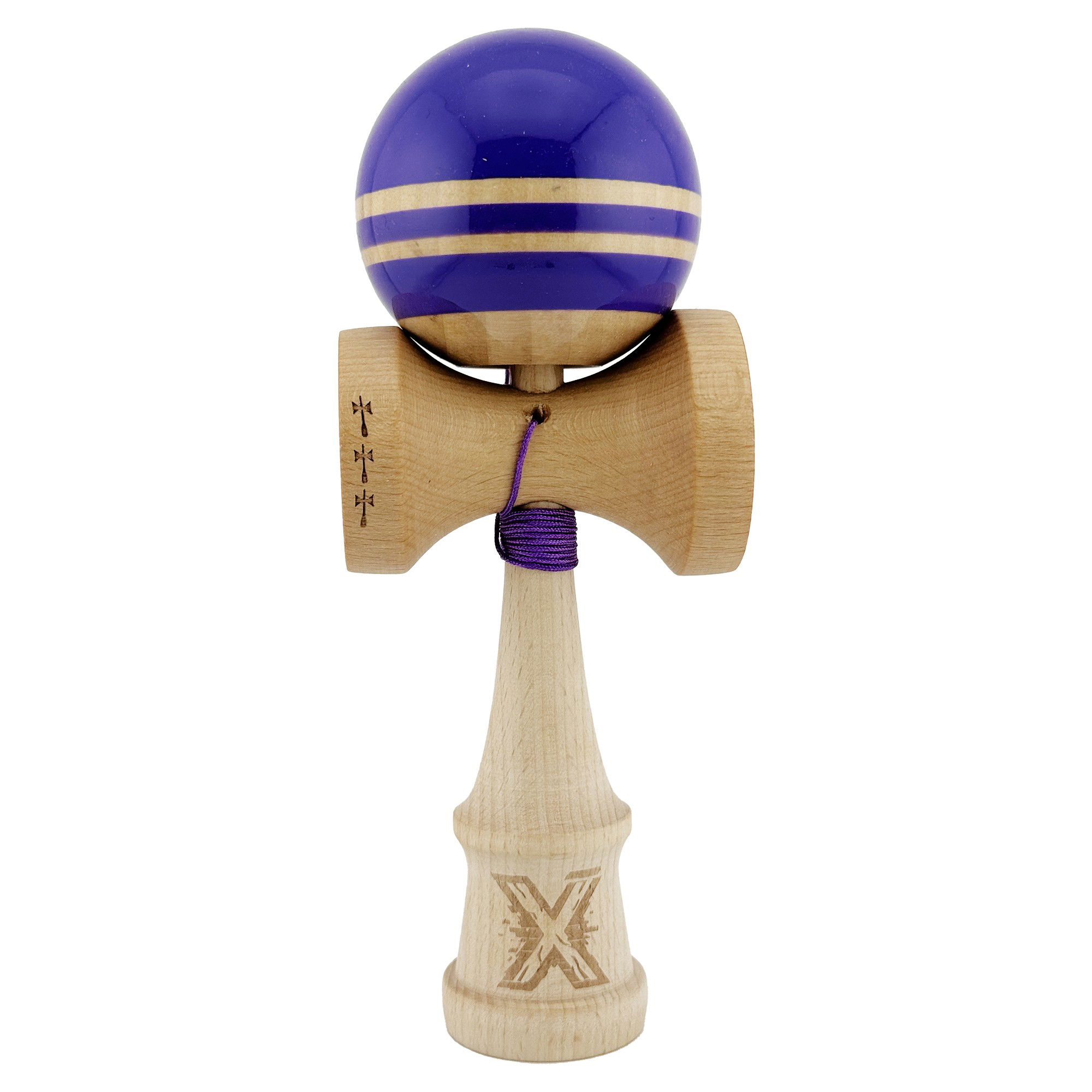Kendama Rainbow V2 Cupe Mari - Kendama X Rainbow Originala, Profesionala, Flippy, Big Cups V2, Super Sticky cu Cupe Mari, Rulment Metalic, din lemn 18 cm, Ata 55 cm, Violet/Maro
