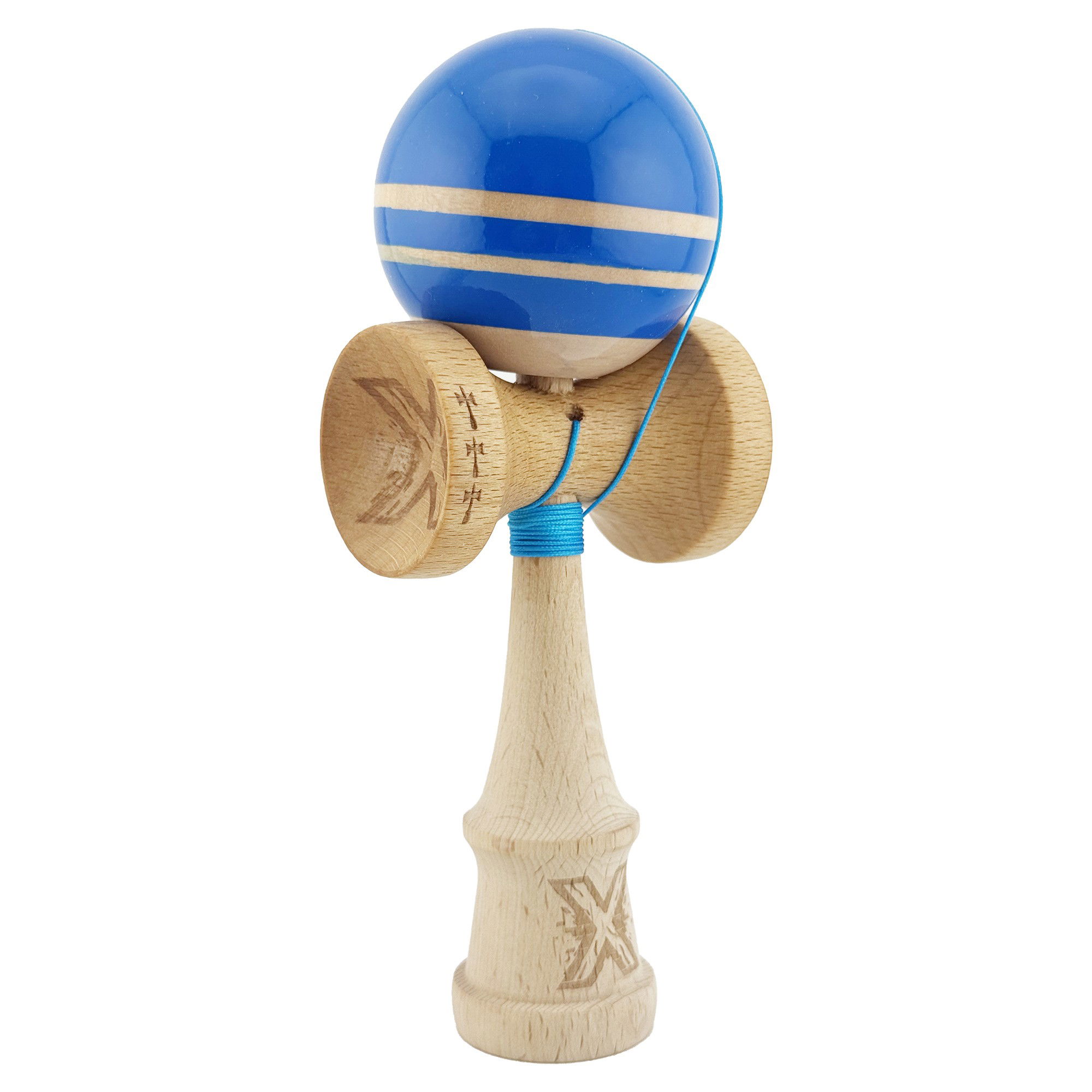 Kendama Rainbow V2 Cupe Mari - Kendama X Rainbow Originala, Profesionala, Flippy, Big Cups V2, Super Sticky cu Cupe Mari, Rulment Metalic, din lemn 18 cm, Ata 55 cm, Albastru/Maro