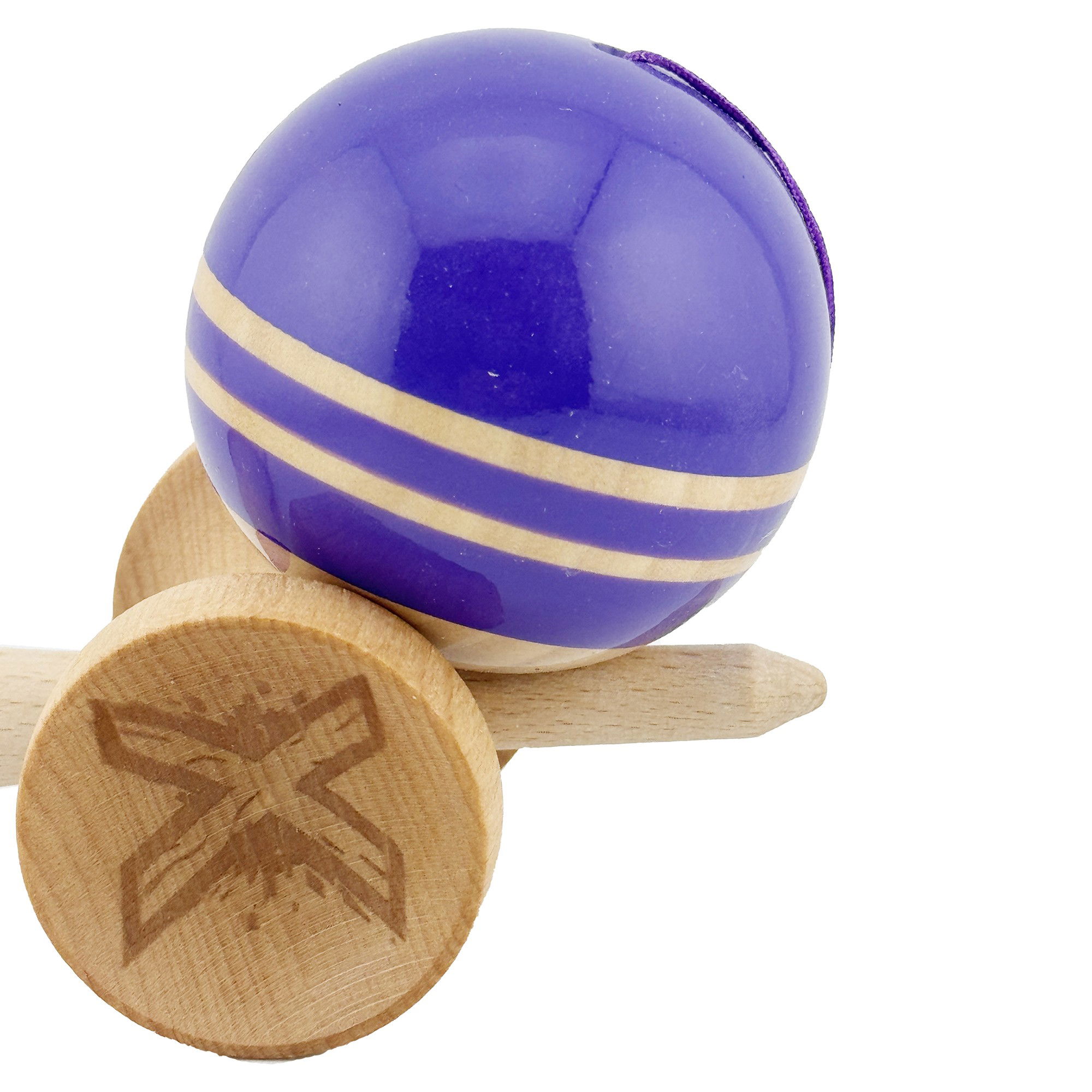 Kendama X Rainbow Originala, Profesionala, Flippy, Big Cups V2, Super Sticky cu Cupe Mari, Rulment Metalic, din lemn 18 cm, Ata 55 cm, Indigo/Maro [7]