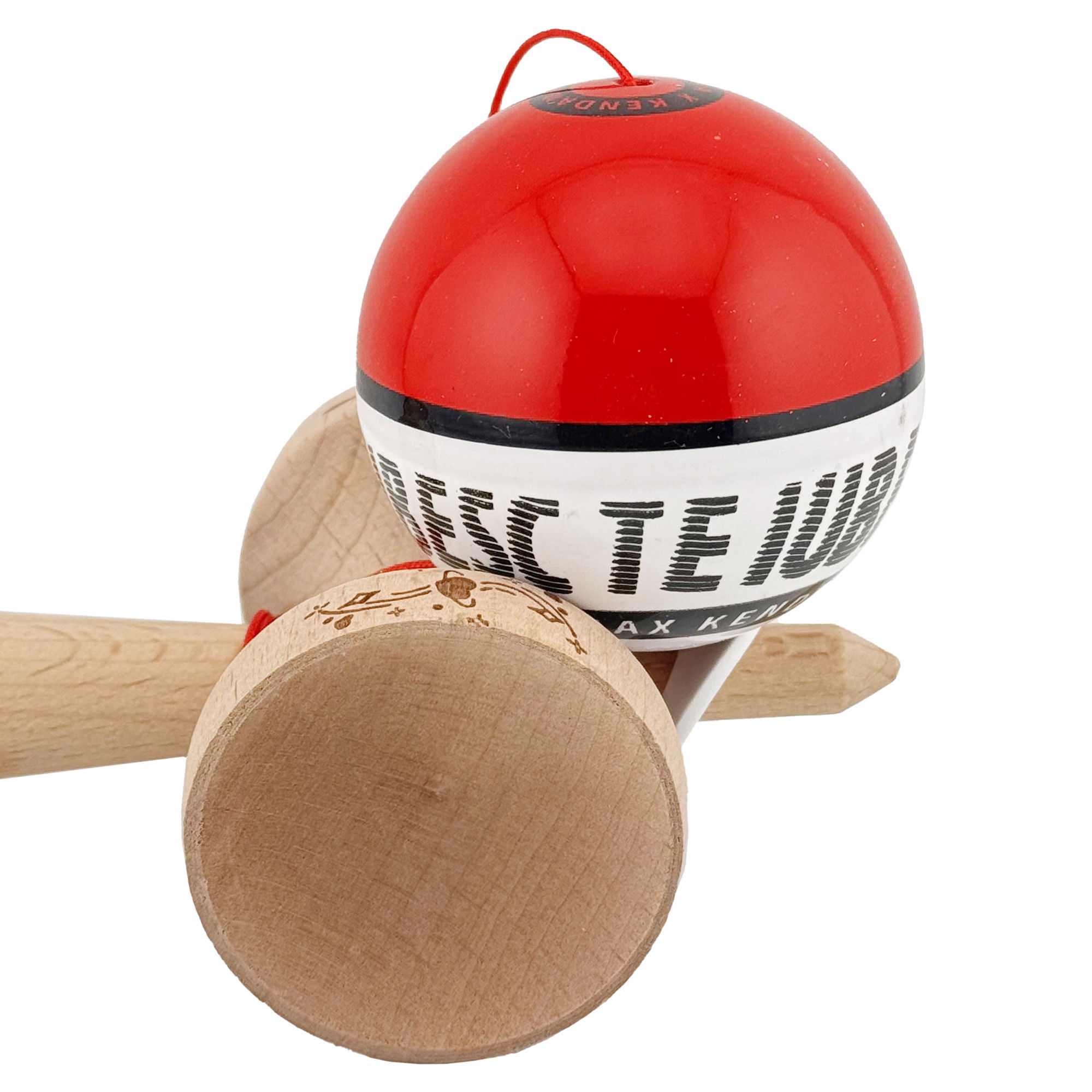 Kendama X TE IUBESC Originala, Profesionala, Flippy, Super Sticky cu Cupe Mari KING SIZE V3, Gaura in Baza, Rulment Metalic, din lemn 18 cm, Ata 62/65 cm, Rosu/Alb [9]